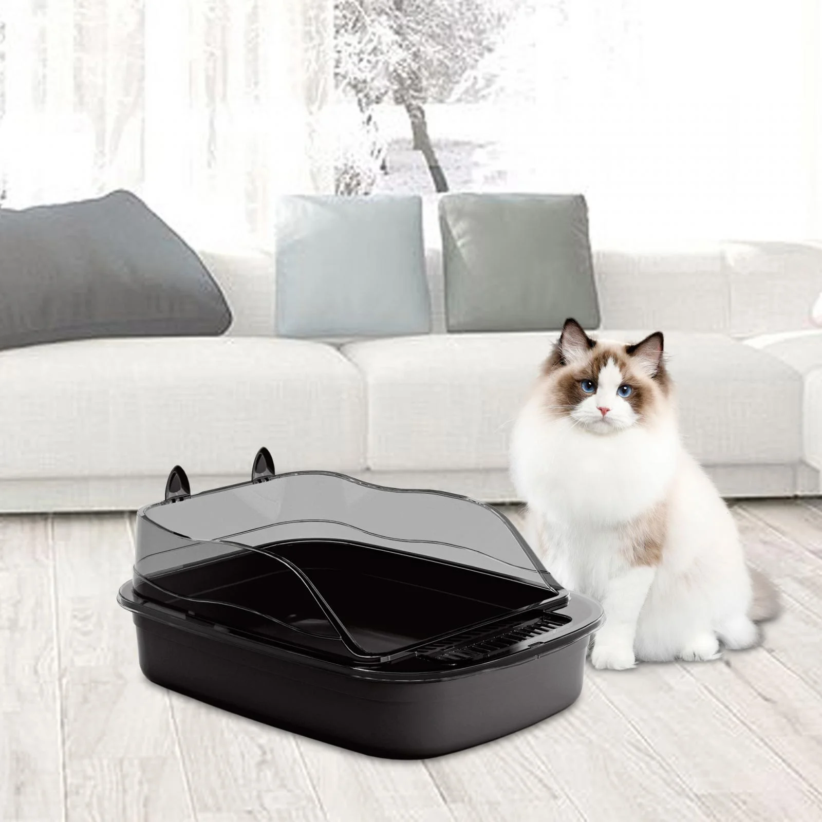 Gazechimp Cat 50x34x18cm Cartoon Appearance Cat Sandbox Kitten Potty Toilet black