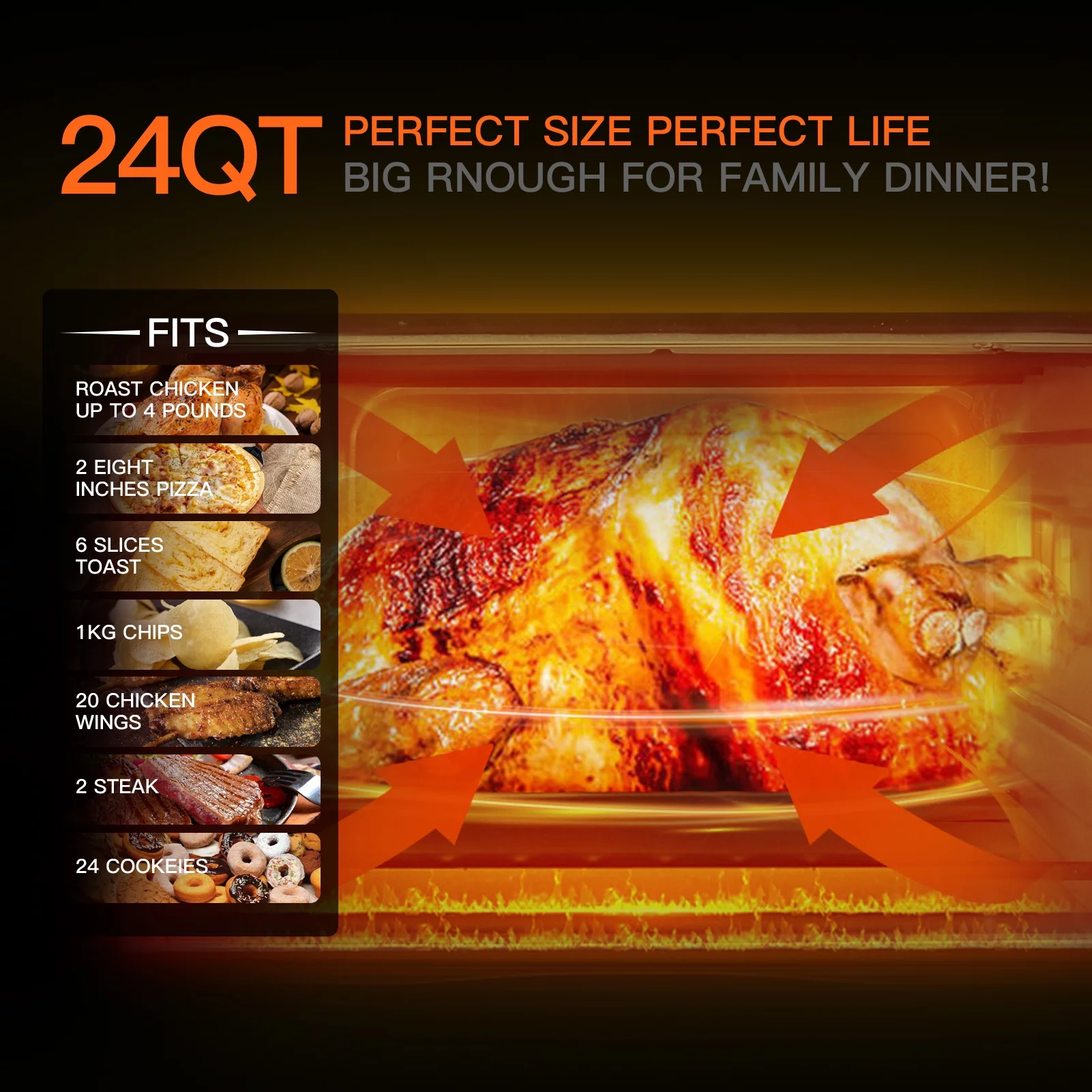 7-in-1 24 QT Air Fryer Toaster Oven ,Convection Oven with Air Fry, Roast, Toast, Broil Bake Function Rotisserie Dehydrator for Kitchen Countertop Appliances for Cooking Chicken, Steak & Pizza