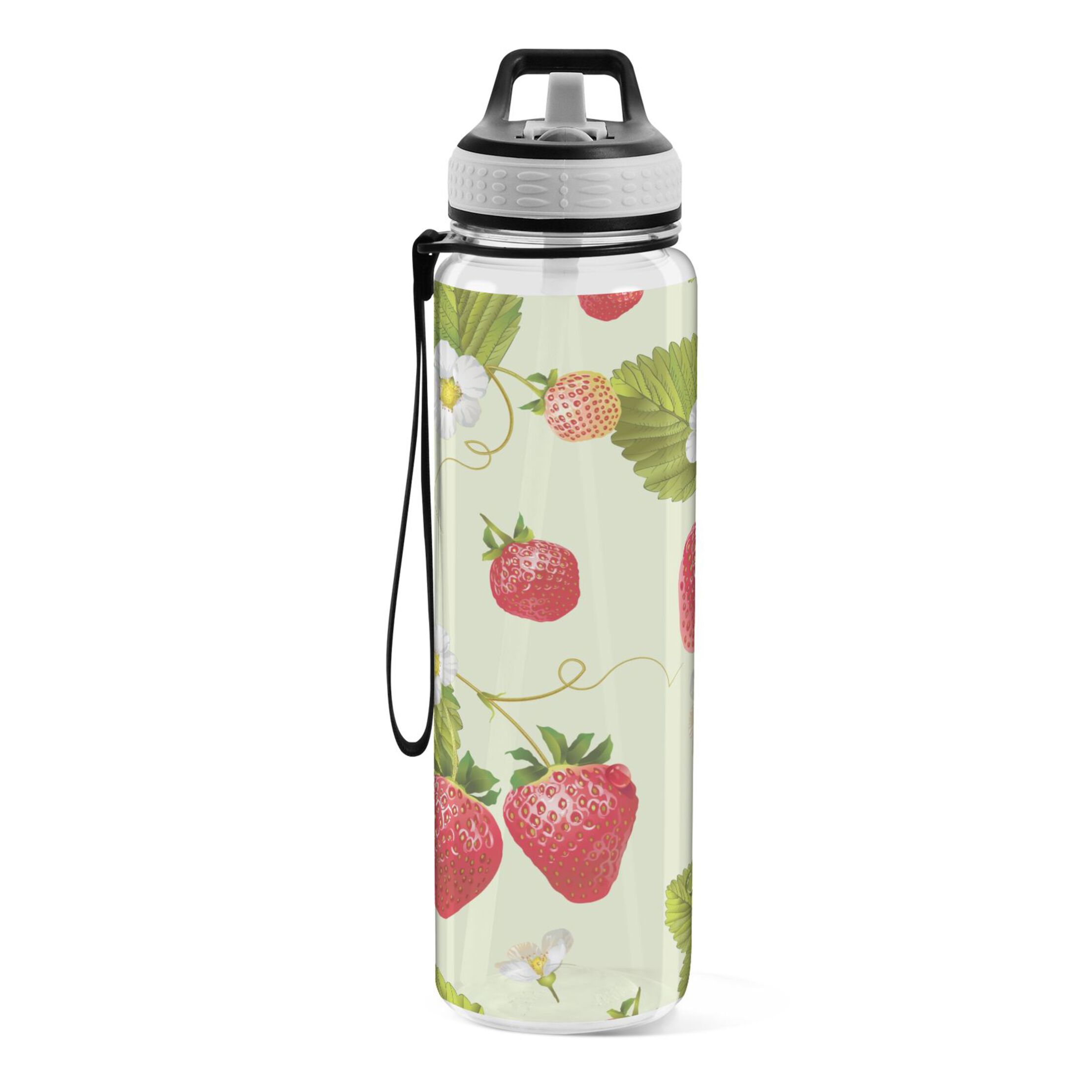 Bees Strawberry Daisy Leaves 32oz Water Bottles with Straw Tritan Leakproof Sports Bottle BPA Free Clear for Fitness Gym Swimming Cycling