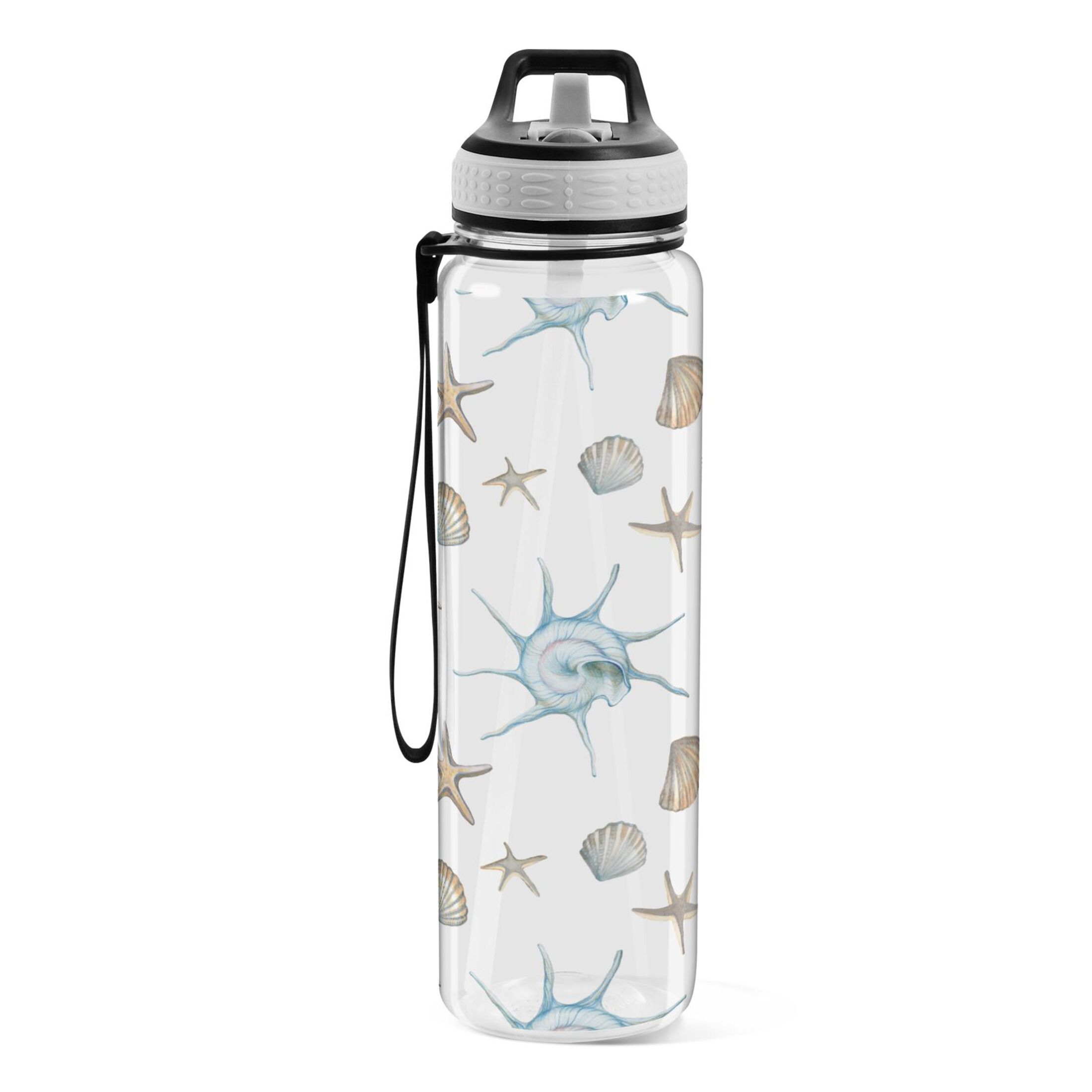 Summer Seastar Seashells 32oz Sports Water Bottles Leakproof Tritan Bottle with Straw BPA Free Clear Bottle for Fitness Gym Outdoor Cycling