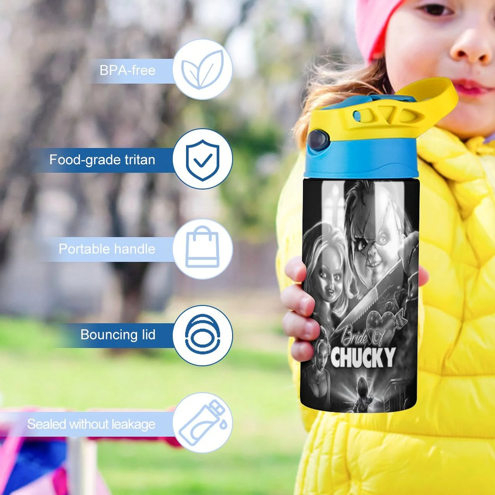 Bride Of Chucky Kid's Insulated Water Bottle With Straw Vacuum Stainless Steel Cup Leak-Proof Children Toddler Thermoses