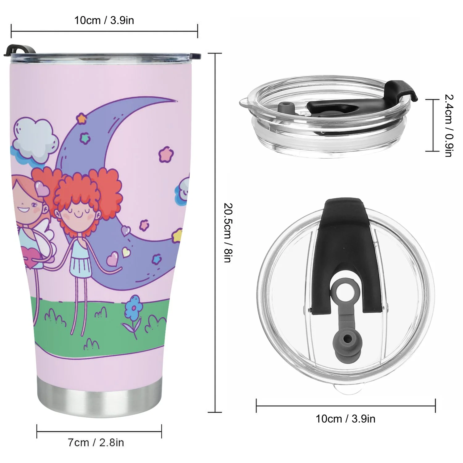 Hidove Stainless Steel Tumbler, Two Girls with Moon 30oz Leak Proof & Stainless Steel Bottle for Hot & Cold Drinks - Coffee Travel Mug, Water Metal Canteen, Thermal Cup