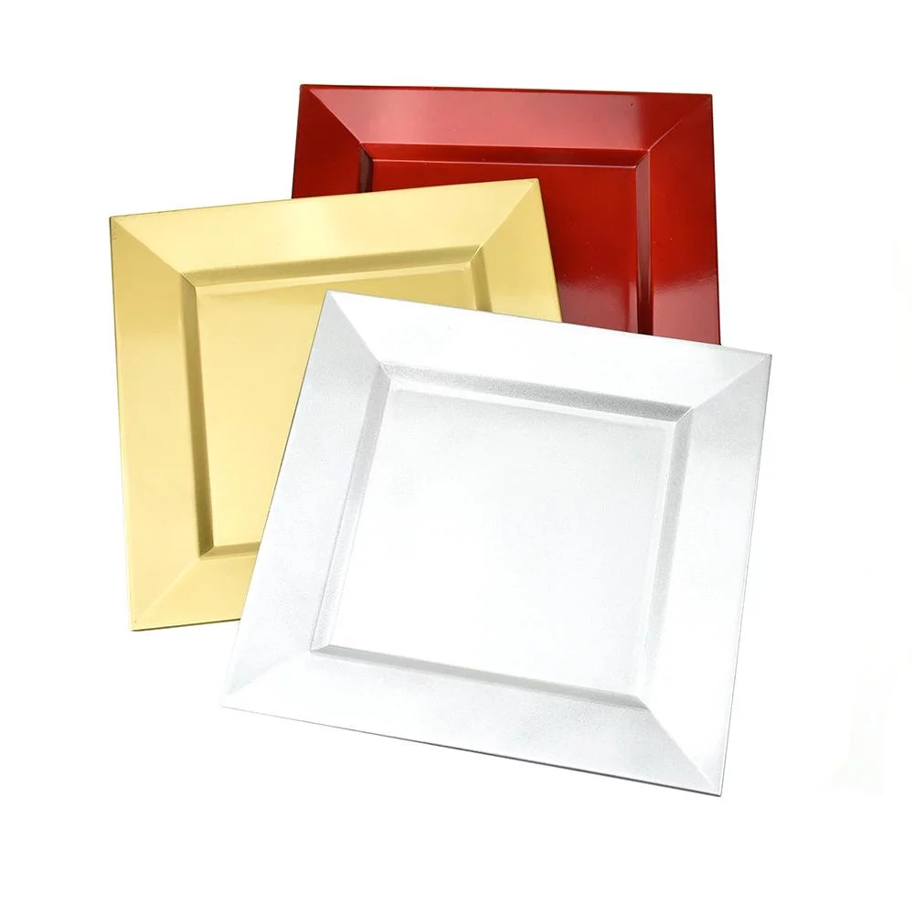 Holiday Plastic Square Charger Plates, Assorted Colors, 13-Inch, 3-Piece