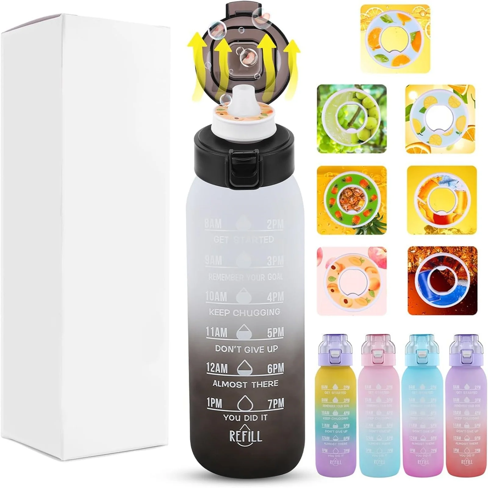 Air Water Bottle With 7 Flavor Pods 1 Litre Sports Water Bottle Leak Proof Drinking Bottle Up Set 20ML