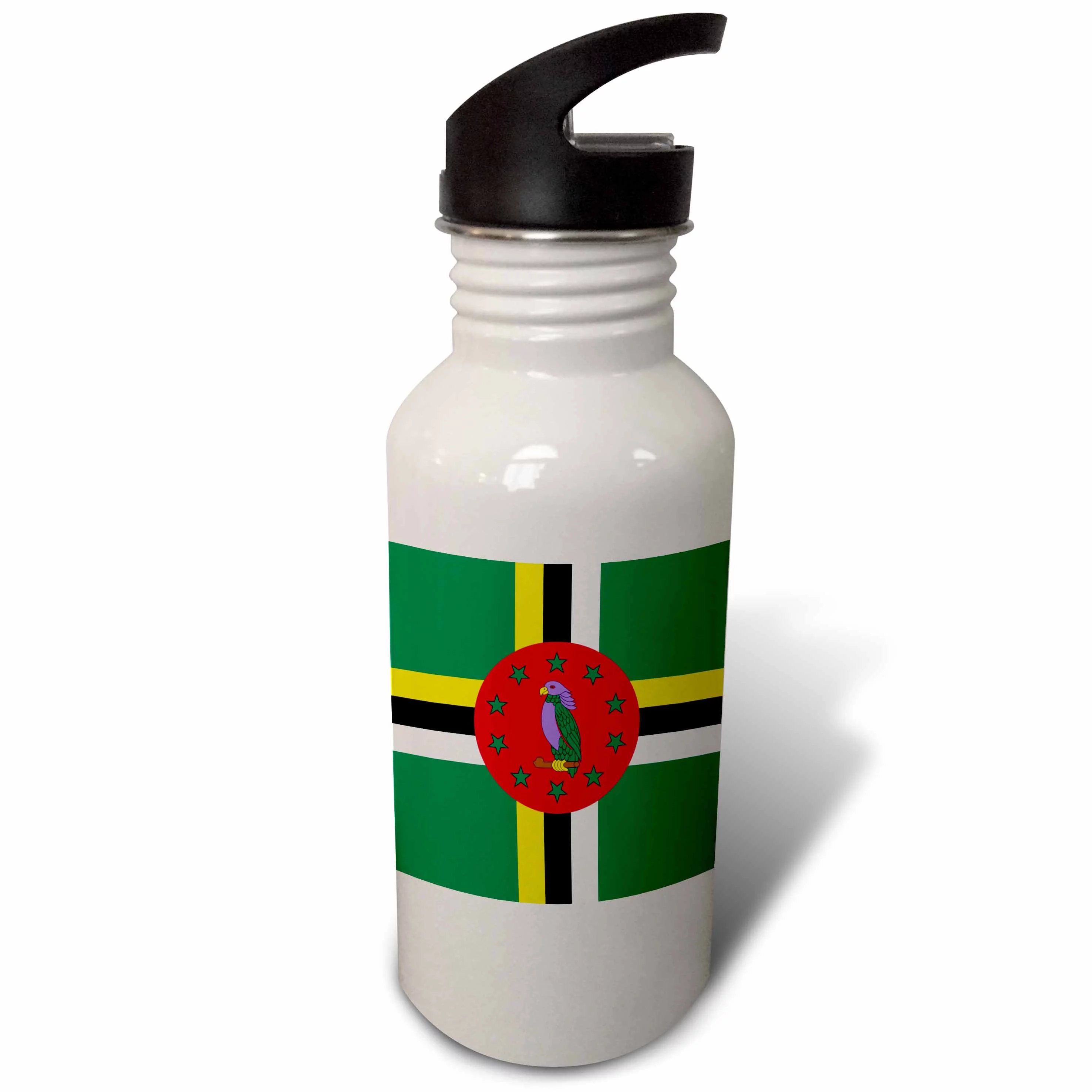 Flag of Dominica - Dominican Caribbean island - national bird emblem - sisserou parrot on green 21 oz Sports Water Bottle wb-158305-1