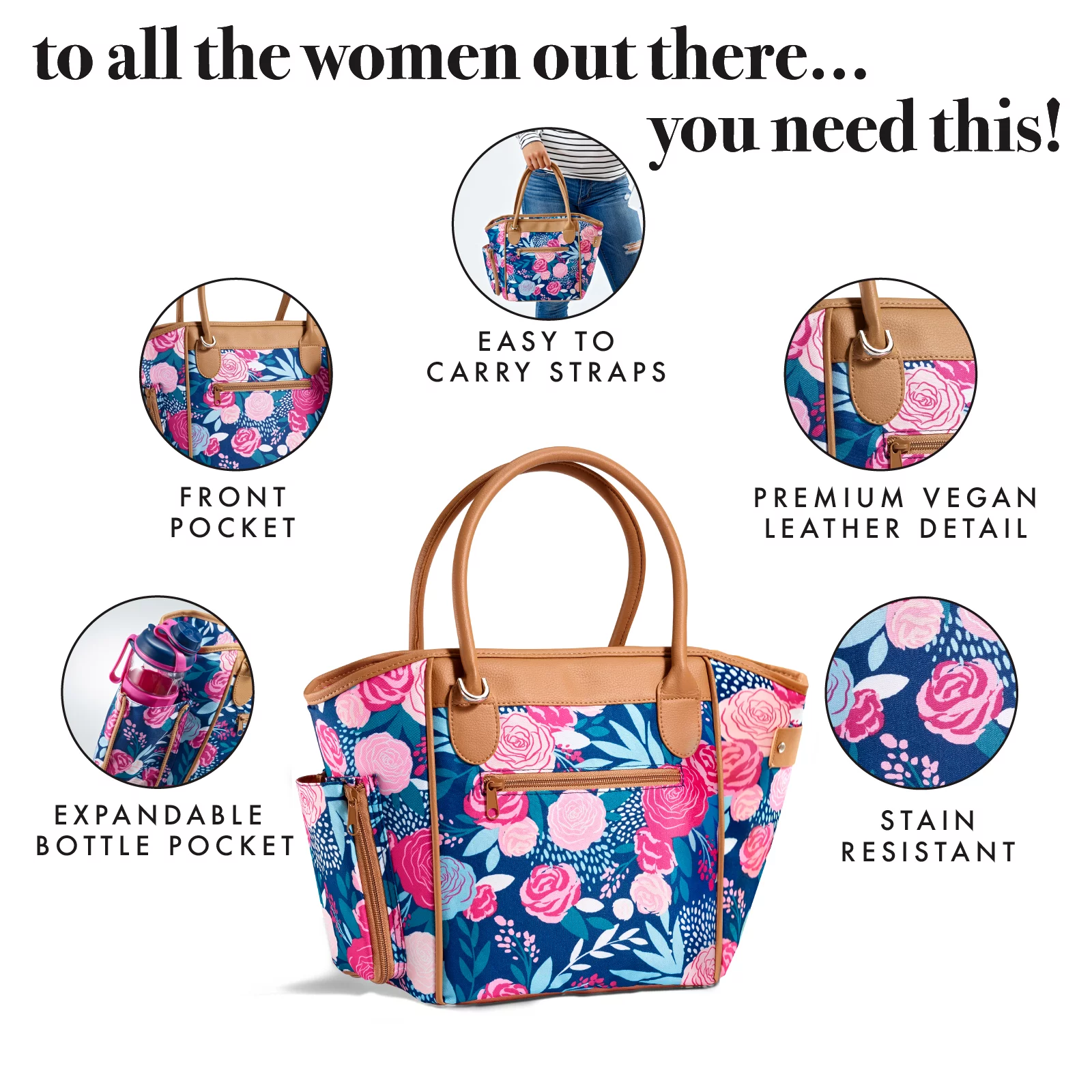 L.O.T.G. Insulated Lunch Tote with Water Bottle- Floral Lorella Posy