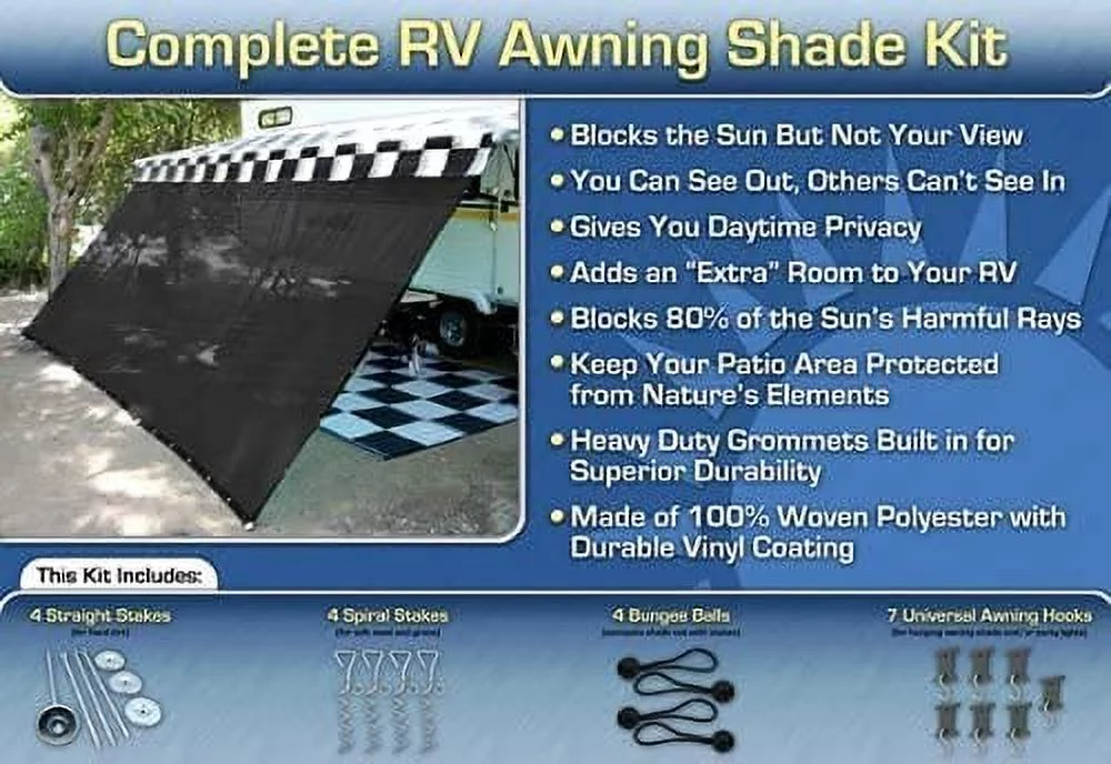 EZ Travel Collection Black RV Awning Shade Complete Kit 10' X 16' Sun Shade Canopy Shelter