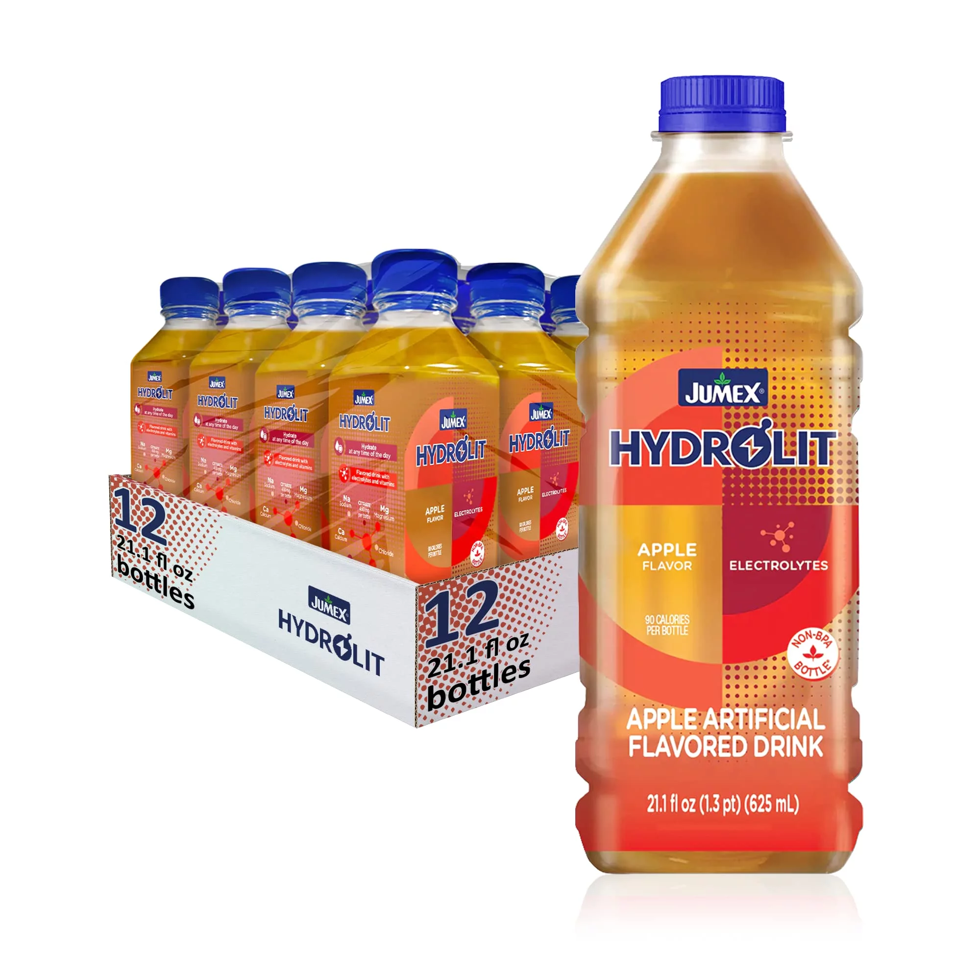 Jumex Hydrolit Quick Rehydration And Recovery Beverage, Apple Flavor, 21.1 Fl Oz Bpa-Free Bottle, 12-Pack