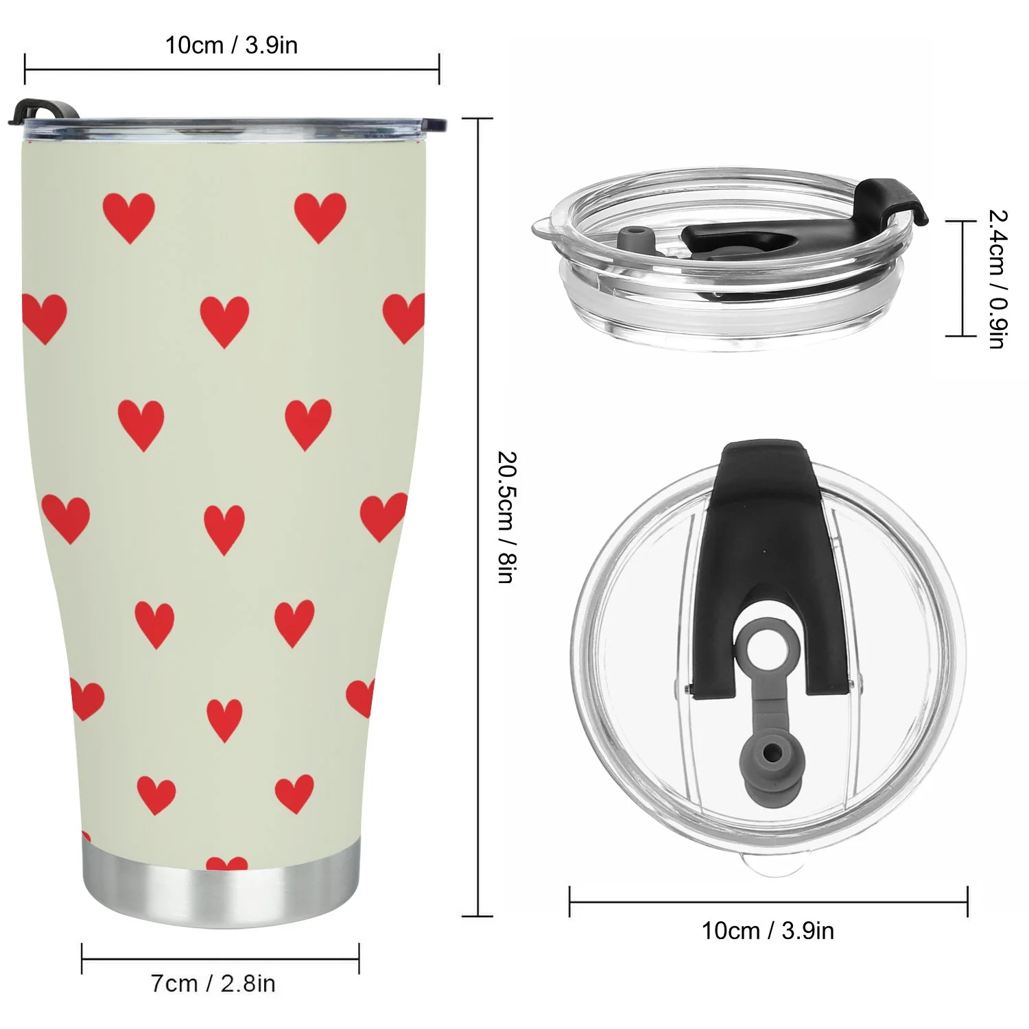 Hidove Stainless Steel Tumbler, Hearts Seamless Pattern 30oz Leak Proof & Stainless Steel Bottle for Hot & Cold Drinks - Coffee Travel Mug, Water Metal Canteen, Thermal Cup