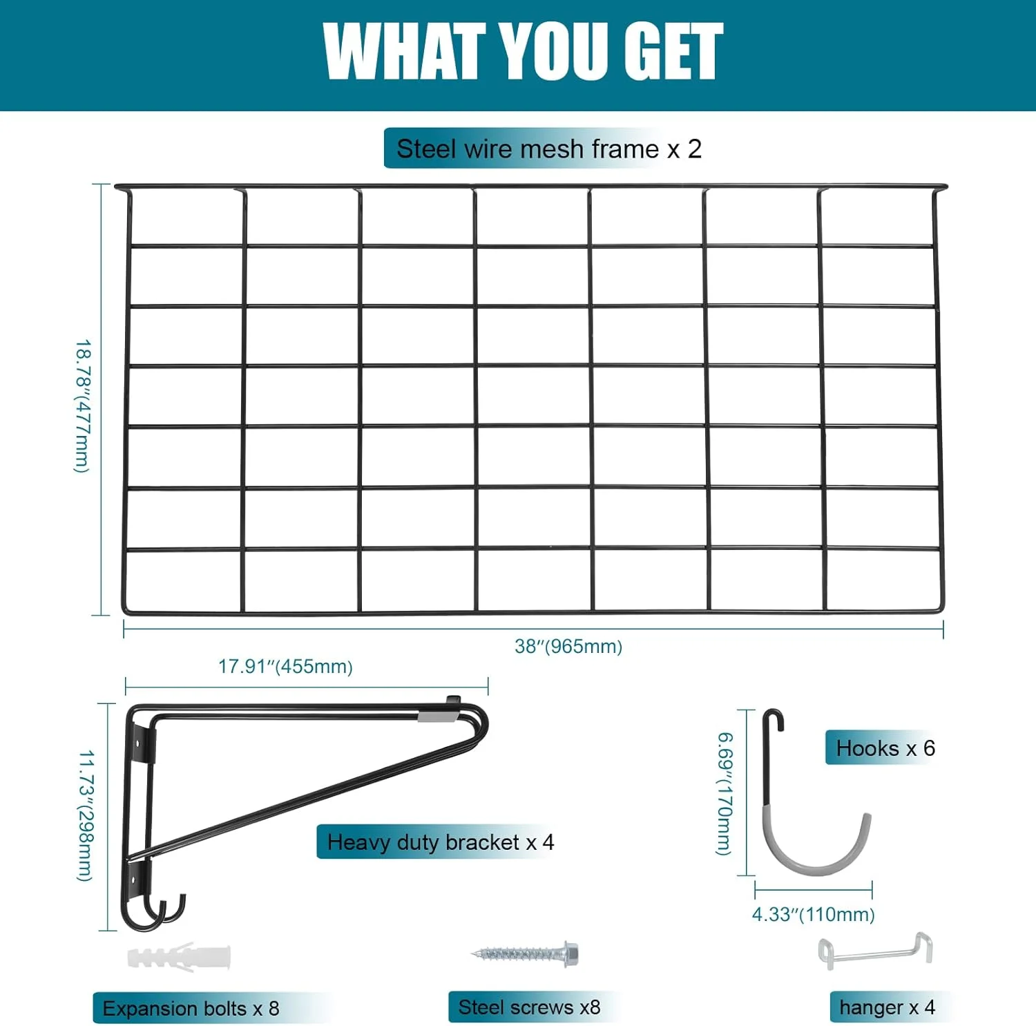 Garage Wall Shelving,2-Pack 1.5x3 ft,Includes 6 Bike Hooks,Garage Wall-Mounted Shelving,Garage Wall Shelving Heavy Duty,300 lbs Weight Capacity (Black)