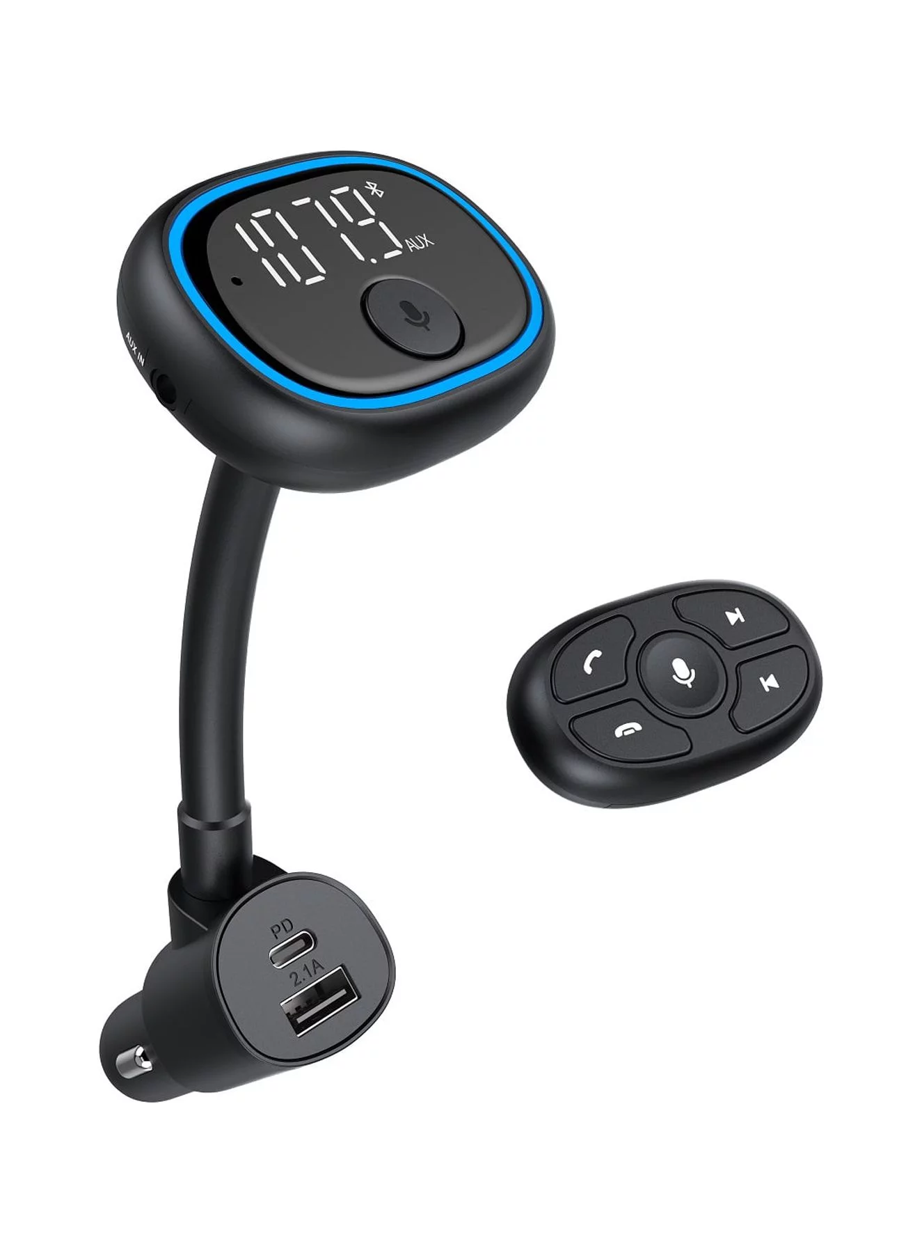 onn. Bluetooth Wireless FM Transmitter with Native Voice App Compatible with Smartphone,7*2.2*1.6'