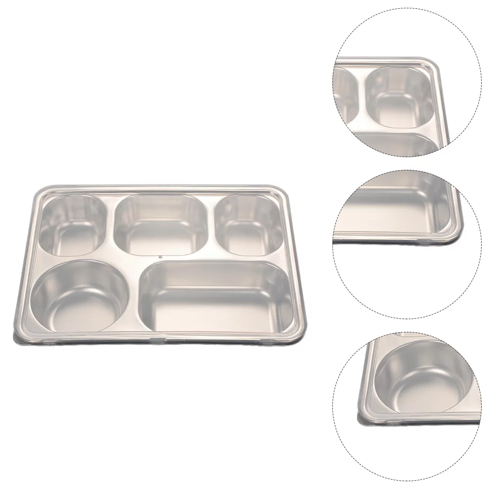 NUOLUX 1pc Stainless Steel Divided Plate Rectangular 5 Sections Food Serving Tray