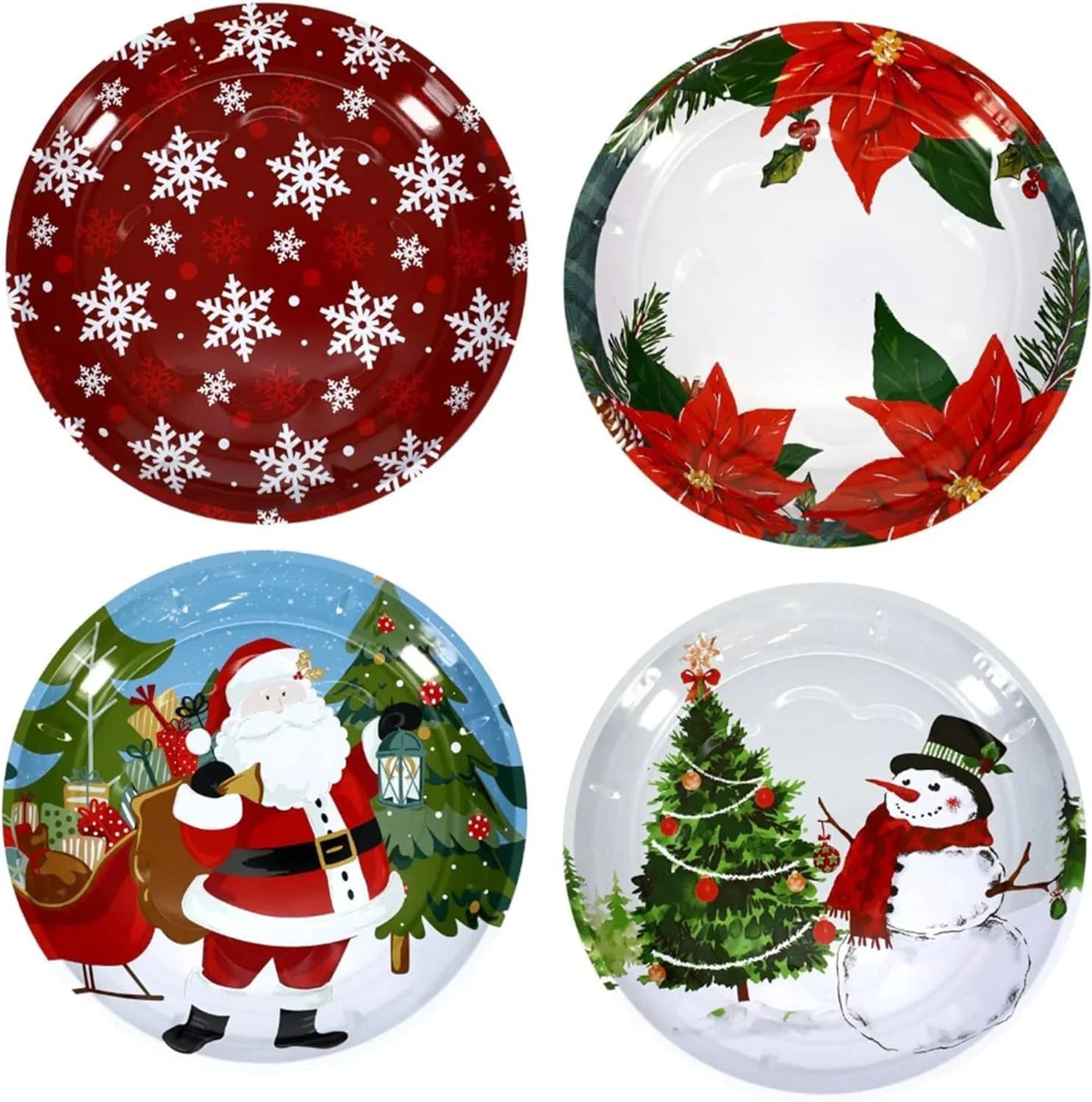 Holiday Prints Round Tin Serving Trays Cookie Plates Christmas Platters Bundle Set Set Of 3 10 Inch