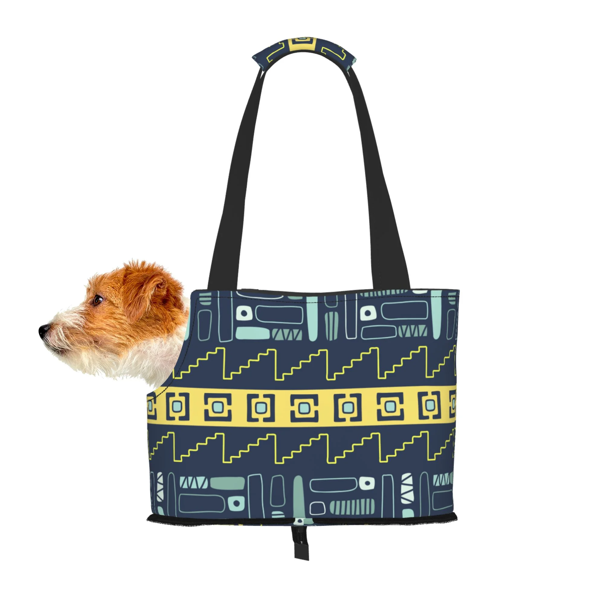 TEQUAN Foldable Dog Purse Carrier, Collapsible Retro Blue Boho Ethnic Style Prints Pet Travel Tote Bag for Small Cat Puppy, Waterproof Dog Soft-Sided Carriers