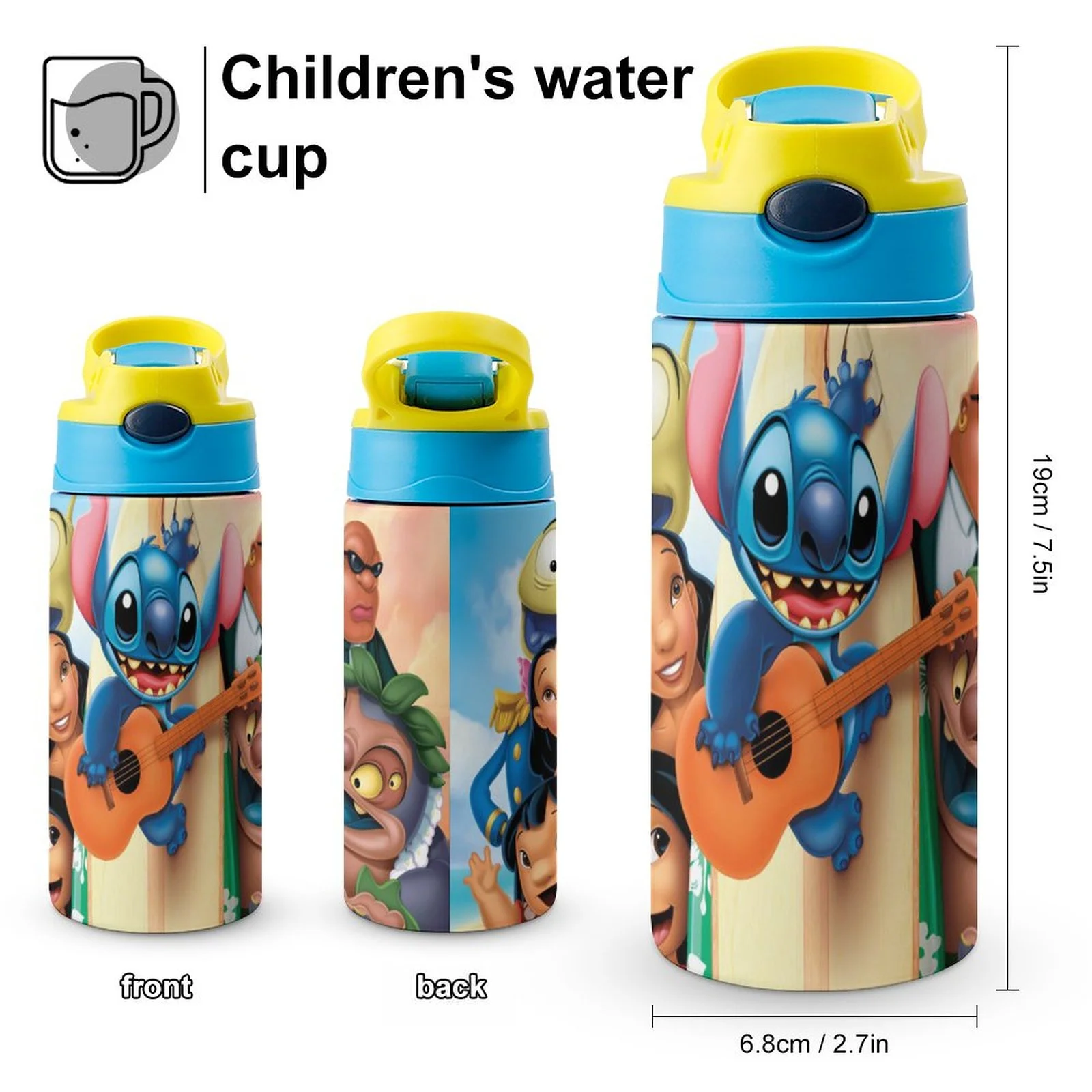 Stitch Music Children's Water Bottle Vacuum Insulated Stainless Steel Cup With Straw Toddler Thermoses