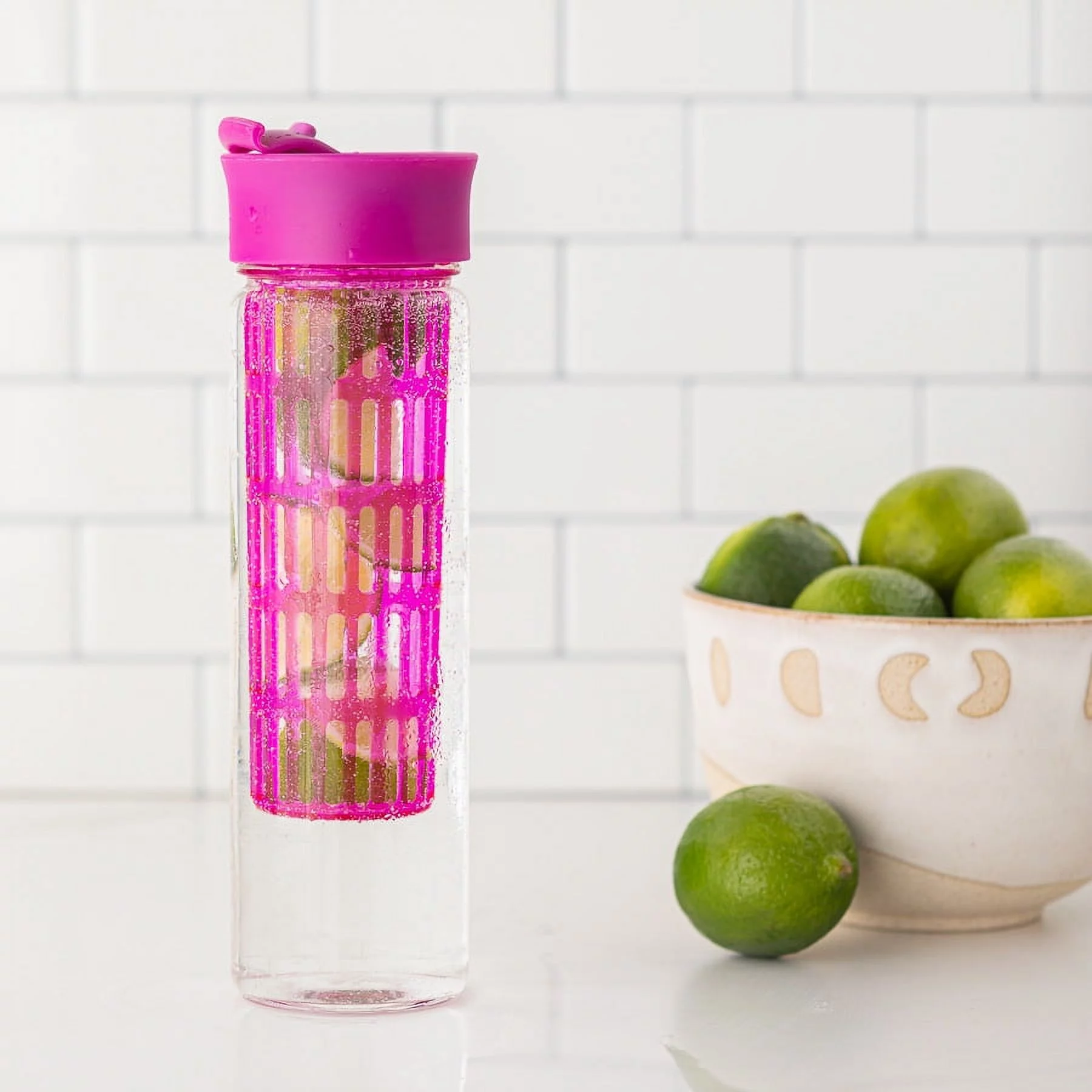 Orii Magenta BPA Free Glass Hydration Water Bottle with Fruit Infuser for Refreshing Flavors, 16oz