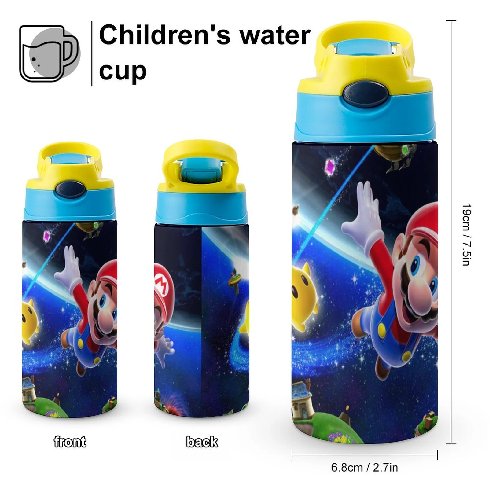 Fly Super Mario Kid's Insulated Water Bottle With Straw Vacuum Stainless Steel Cup Leak-Proof Children Toddler Thermoses