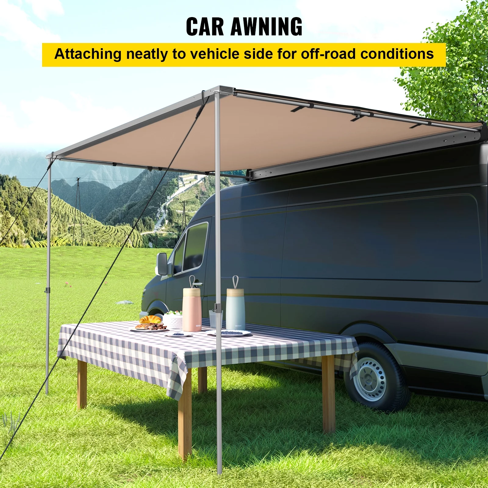 BENTISM Car Awning Car Tent Retractable Waterproof SUV Rooftop Khaki 8.2'x6.5'
