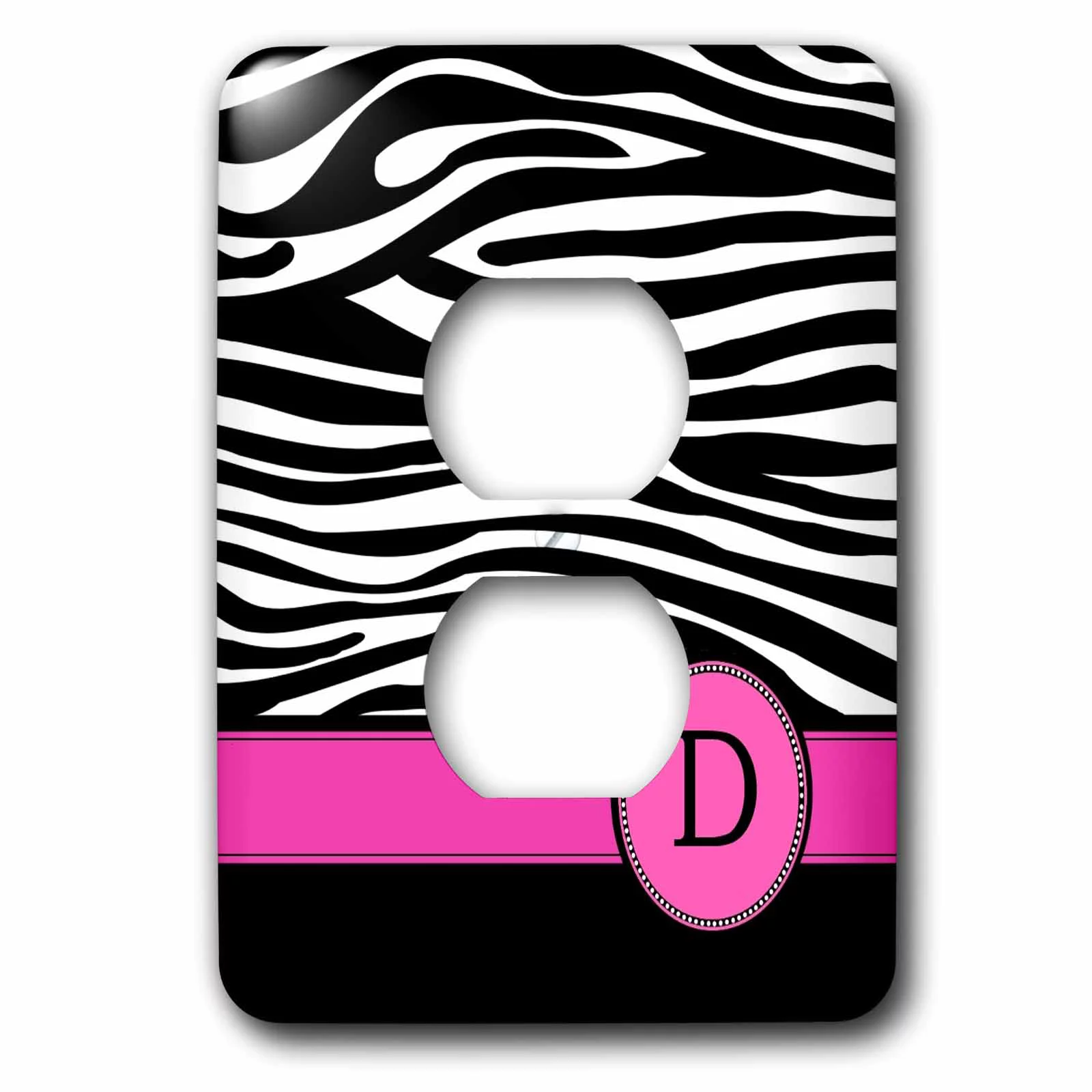 3dRose Letter D monogrammed black and white zebra stripes animal print with hot pink personalized initial - 2 Plug Outlet Cover (lsp_154275_6)