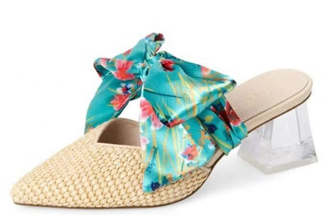 Cecelia New York Copper Woven Raffia Slip On Pointed Toe Block Heel Sandals (Woven Raffia, 6)