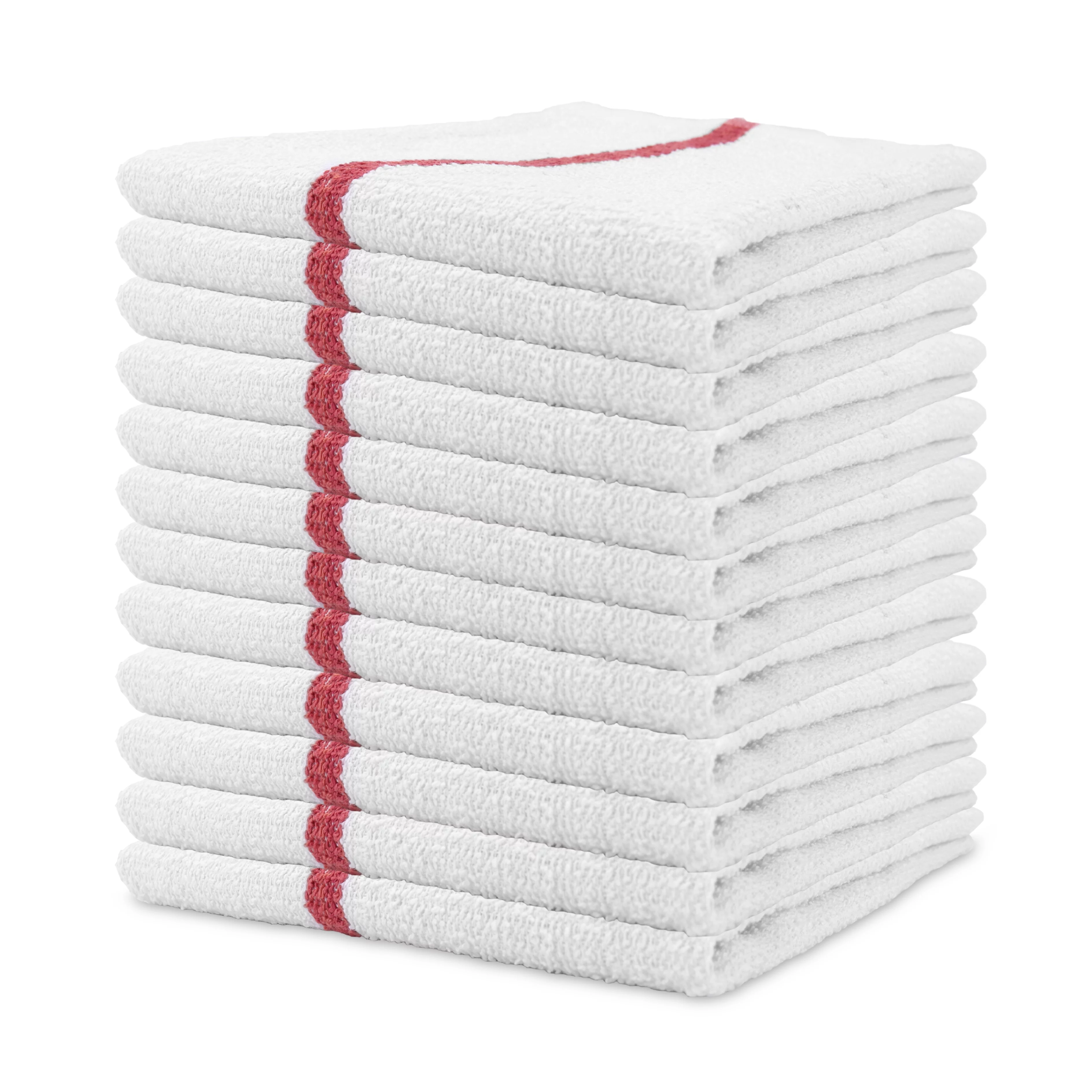 Arkwright Bar Mop Towels (16x19, (Bulk Case of 60), Cotton, White with Red Stripe