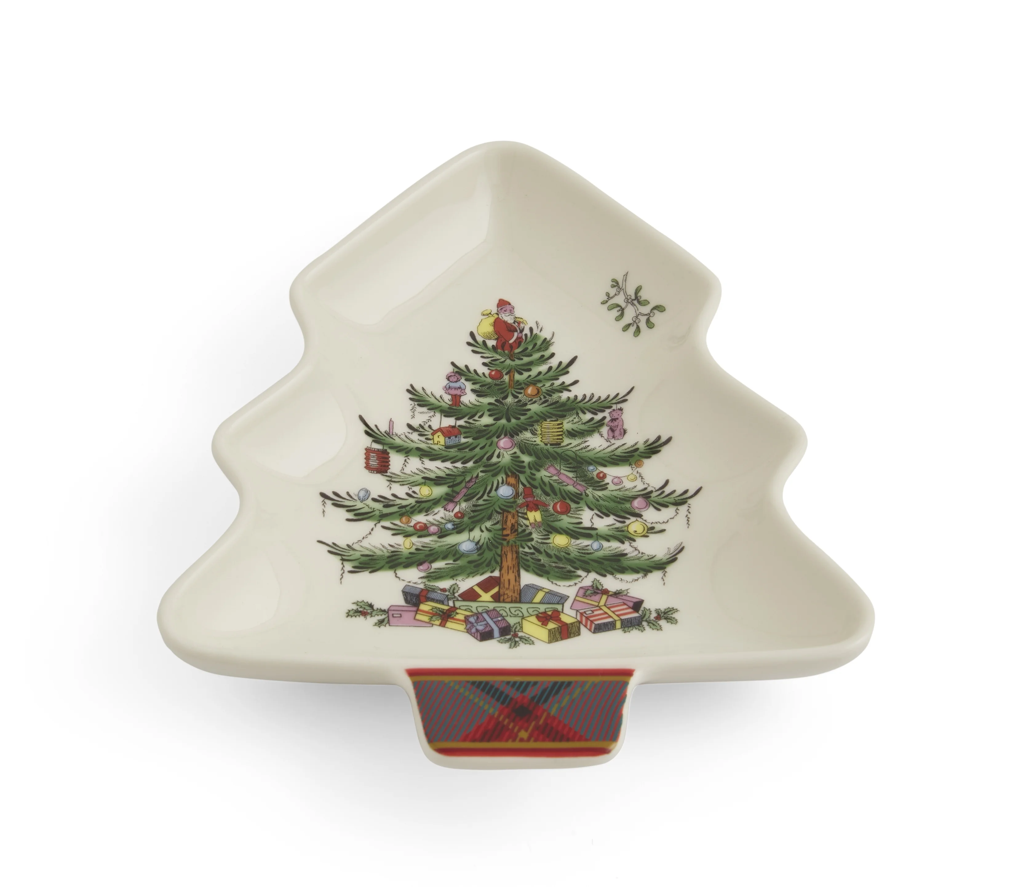 Spode Christmas Tree Tartan Spoon Rest, 7 – Inch Tree Shaped Cooking Utensil Rest, Made of Fine Porcelain