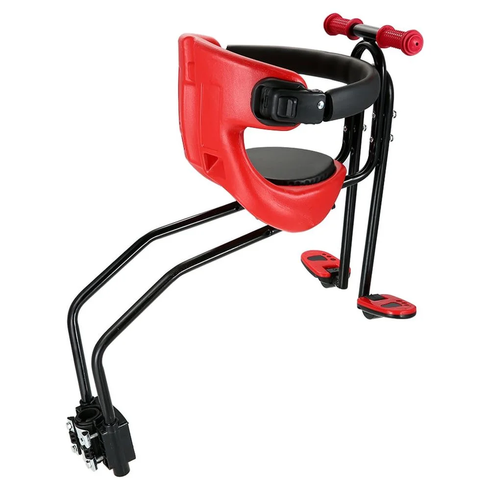 Kids Child Safety Carrier Front Seat Saddle Cushion with Back Rest Foot Pedals
