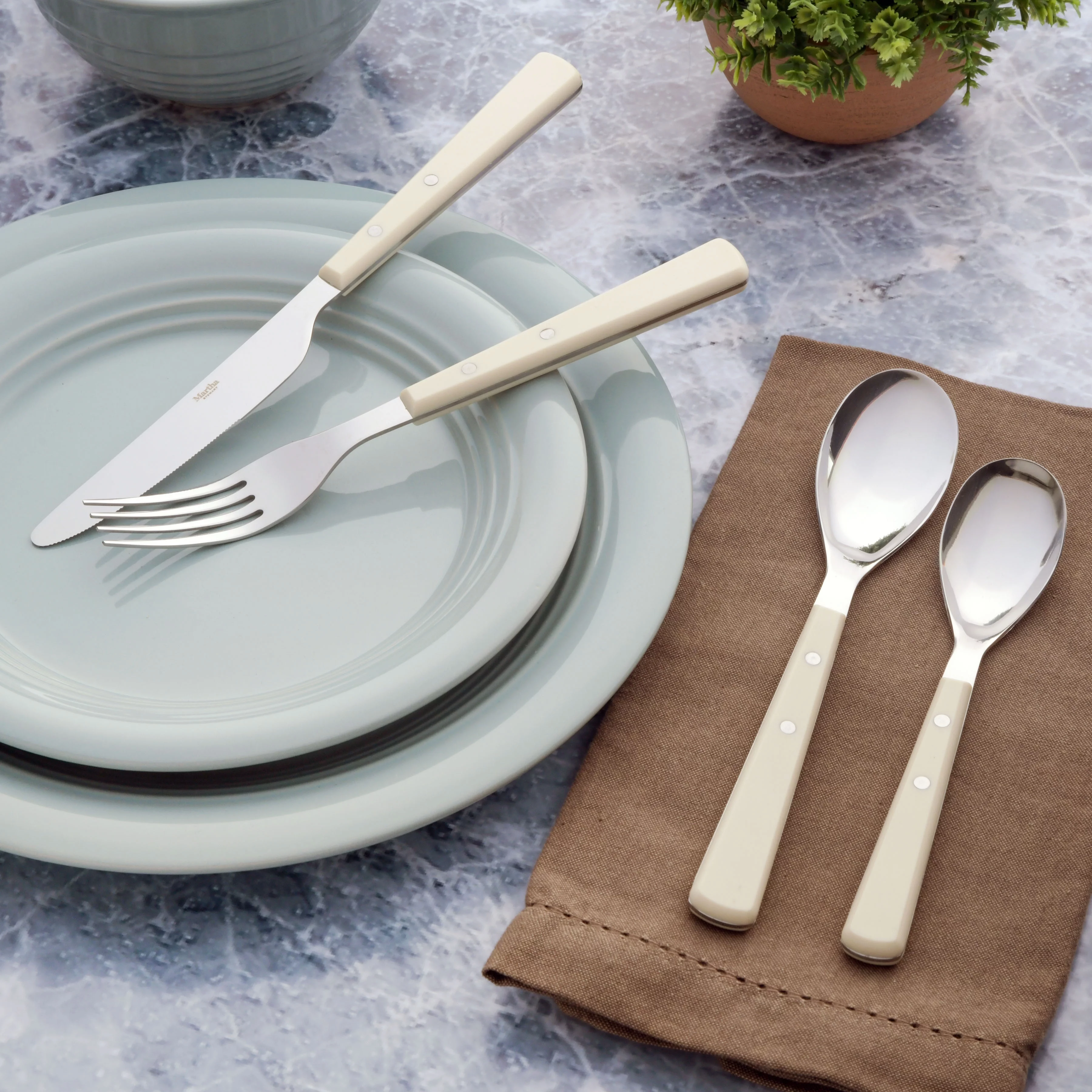 Martha Stewart Everyday Steffi Burg 16-Piece Linen Stainless Steel Flatware Set