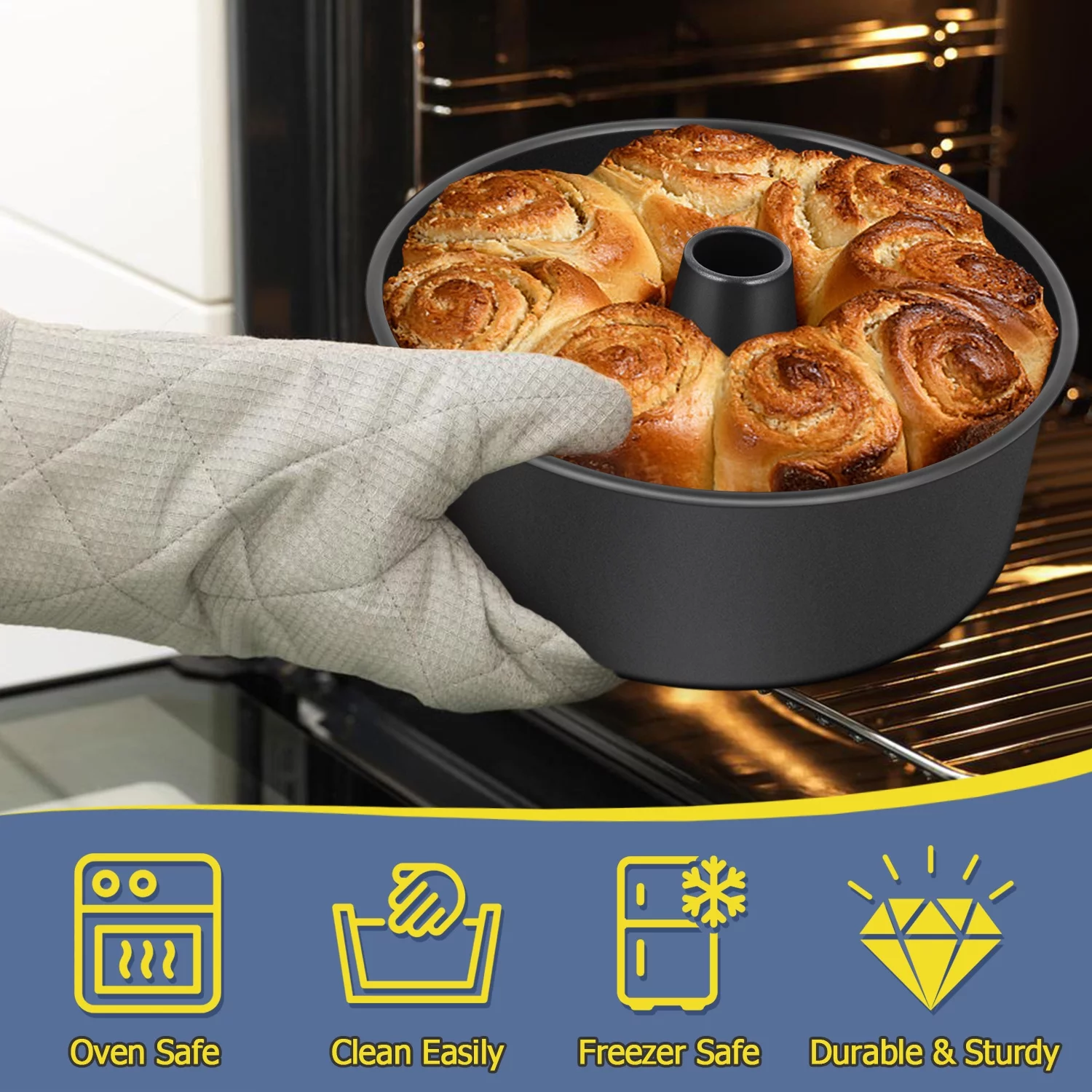 Vesteel 10 inch Cake Pan, Non-Stick Angel Food Cake Pan Chiffon Cake Mold Pound Cake Pan with Tube, Non-Toxic & Durable