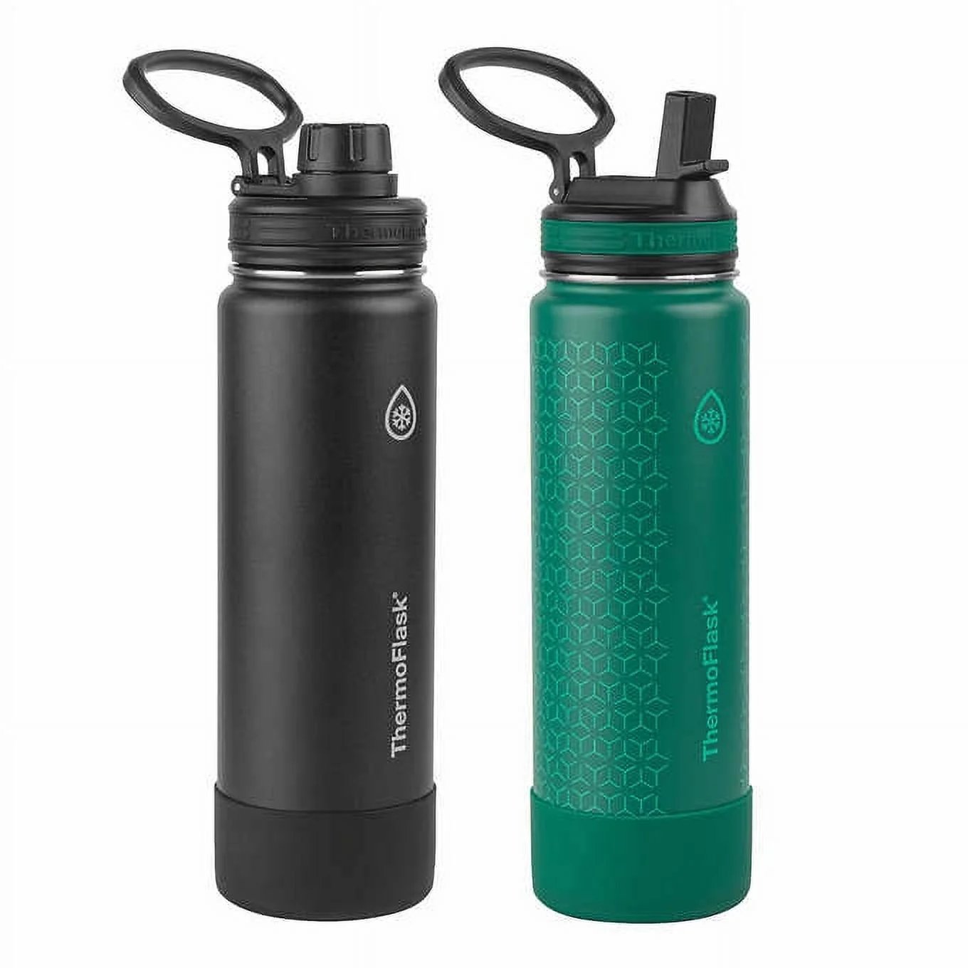ThermoFlask 24oz Stainless Steel Insulated Water Bottles, 2-pack  ( Green / Black )
