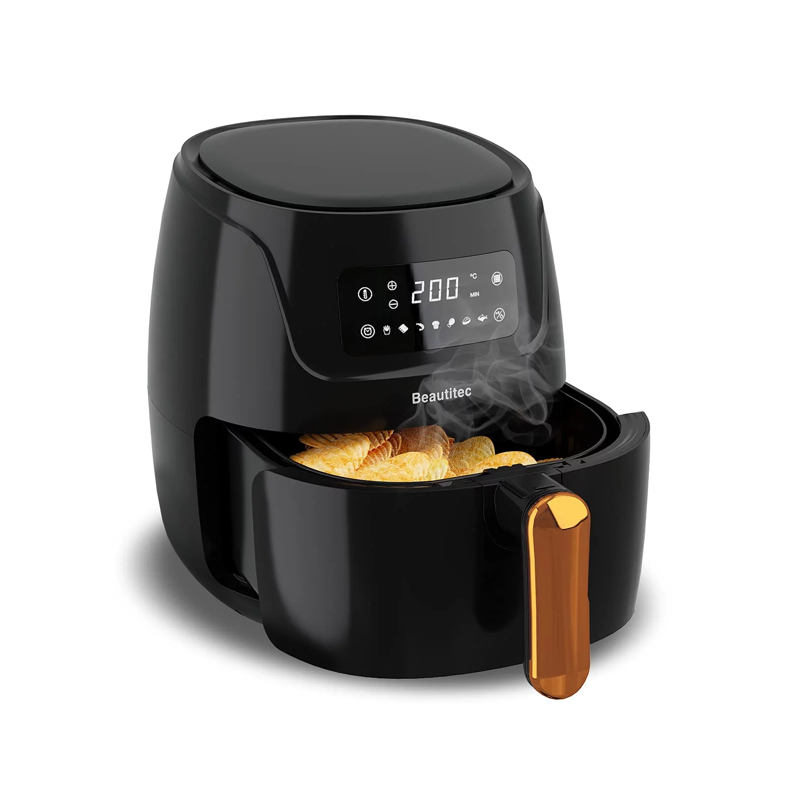 Beautitec 5.3 Quart Compact Air Fryer, Non-Stick, 1650W, LED Touch Screen, Easy to Clean, Black