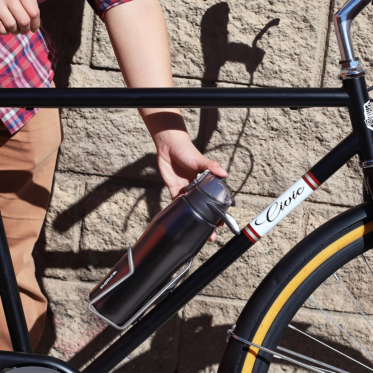 Cupture Action Bottle Flip Top with Handle - 22oz Double Wall Vacuum-Insulated Stainless Steel Water Bottle (Black)