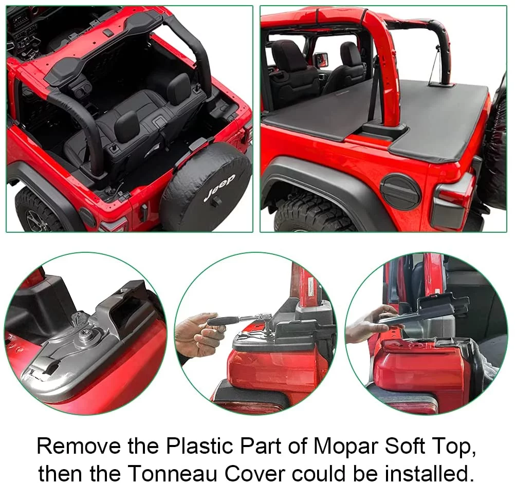 Shadeidea Jeep Wrangler Cargo Cover JL 2 Door Tonneau Cover JLU (2018-Current) Rear Trunk Vinyl Tailgate Cover for Rubicon Sahara Sport S ( Black ) - 3 Years Warranty