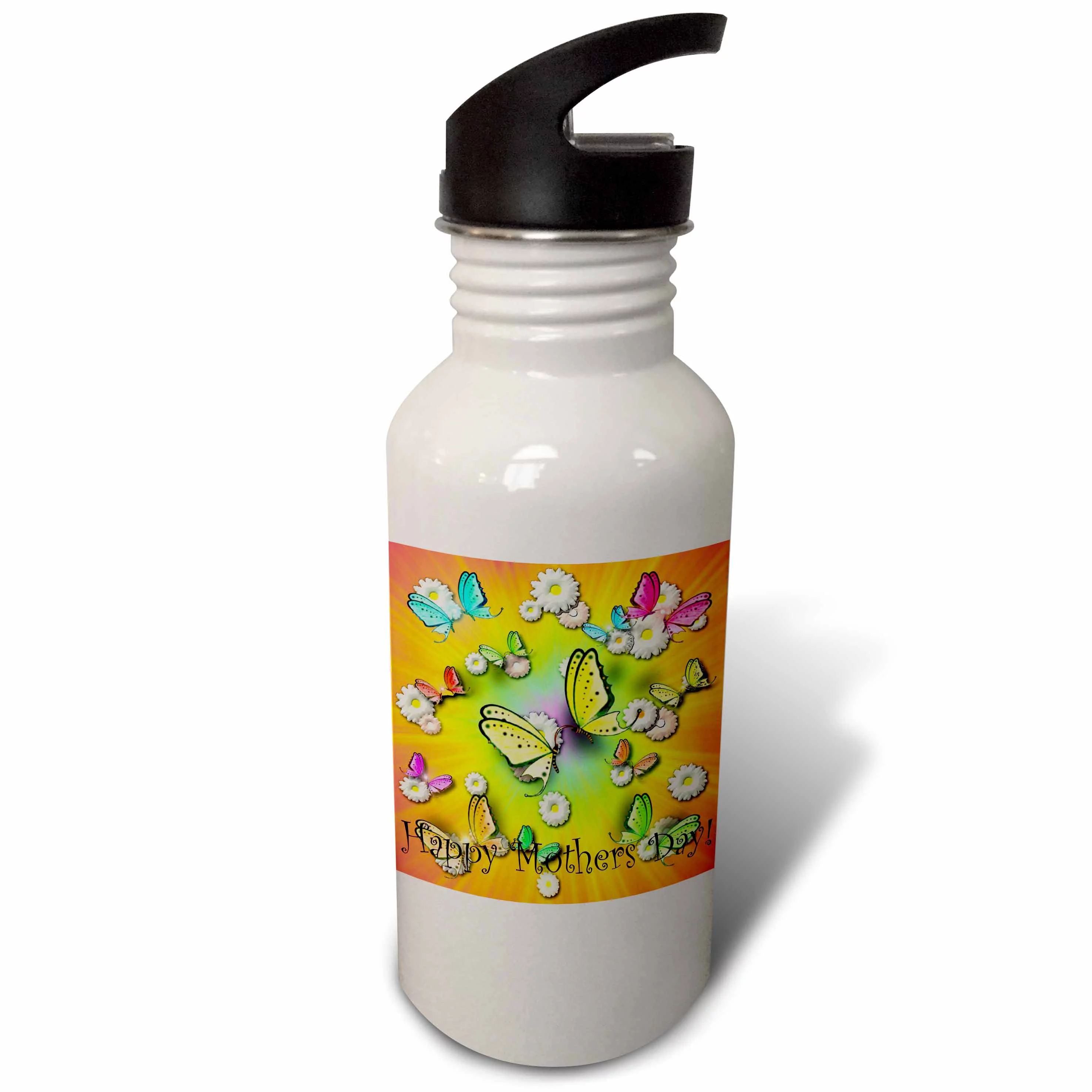 Rainbows Swallowtails and Daisies Happy Mothers Day  21 oz Sports Water Bottle wb-43280-1