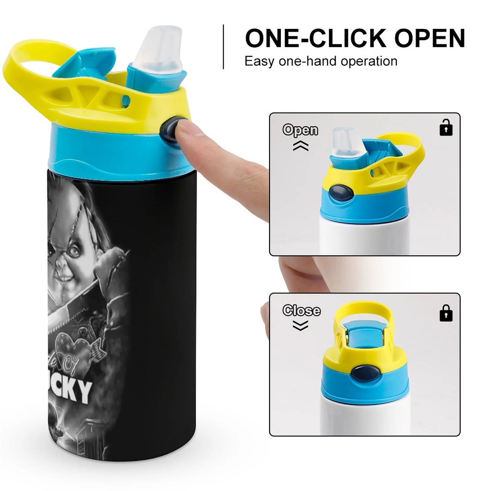 Bride Of Chucky Kid's Insulated Water Bottle With Straw Vacuum Stainless Steel Cup Leak-Proof Children Toddler Thermoses