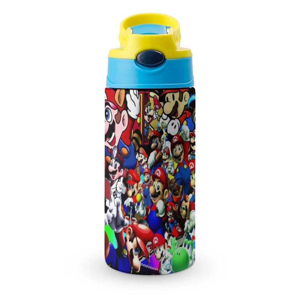 Mario Luigi Kid's Insulated Water Bottle With Straw Vacuum Stainless Steel Cup Leak-Proof Children Toddler Thermoses