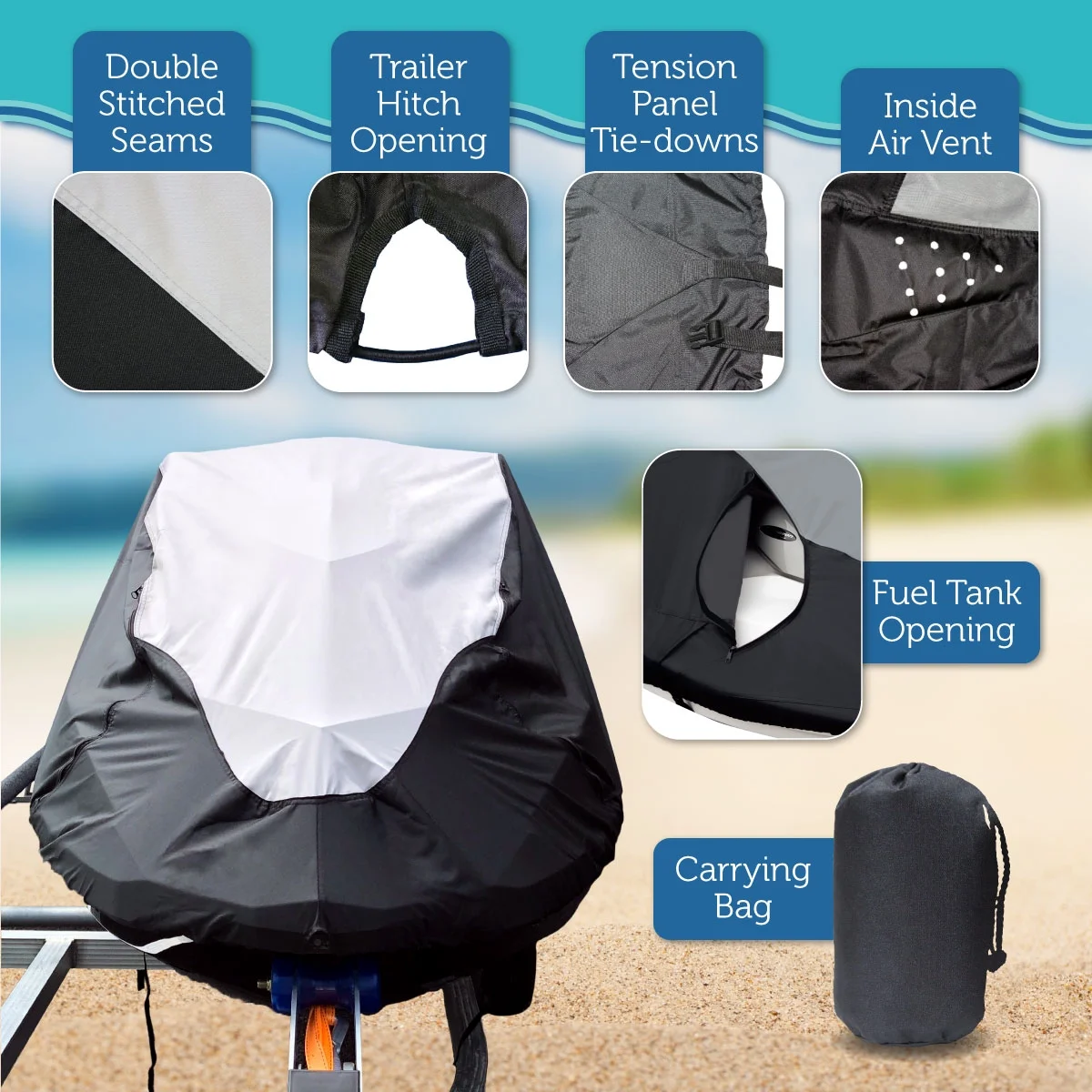 SUPER HEAVY-DUTY COVER Compatible for Honda Aquatrax F12X 2002-2007 Jet Ski Watercraft Cover Black/Grey