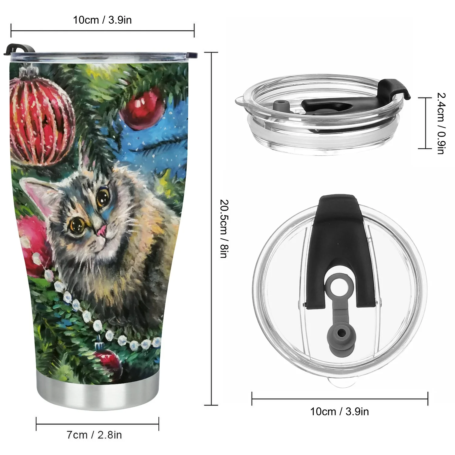 Hidove Stainless Steel Tumbler, Cat on Christmas Tree 30oz Leak Proof & Stainless Steel Bottle for Hot & Cold Drinks - Coffee Travel Mug, Water Metal Canteen, Thermal Cup
