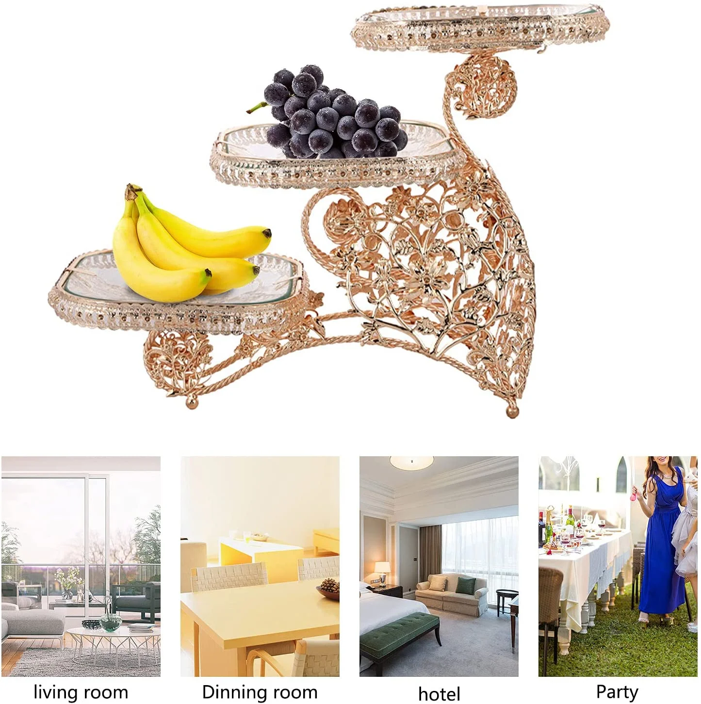Oukaning 3 Layers Creative Design Fruit Plate Multi-Layer Cake Stand Gold Cupcake Holder Stand Fruit Candy Bowl Party Wedding