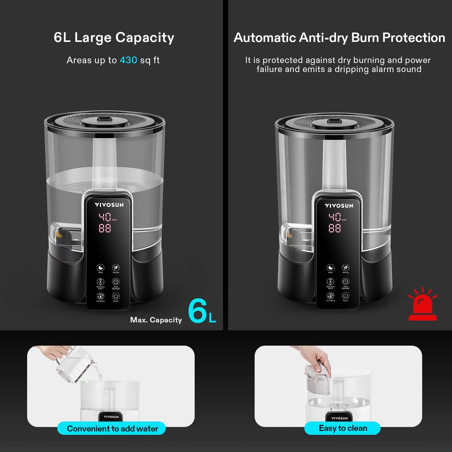 VIVOSUN Air Humidifier, 6L 2-in-1 Cool & Warm Mist Humidifier