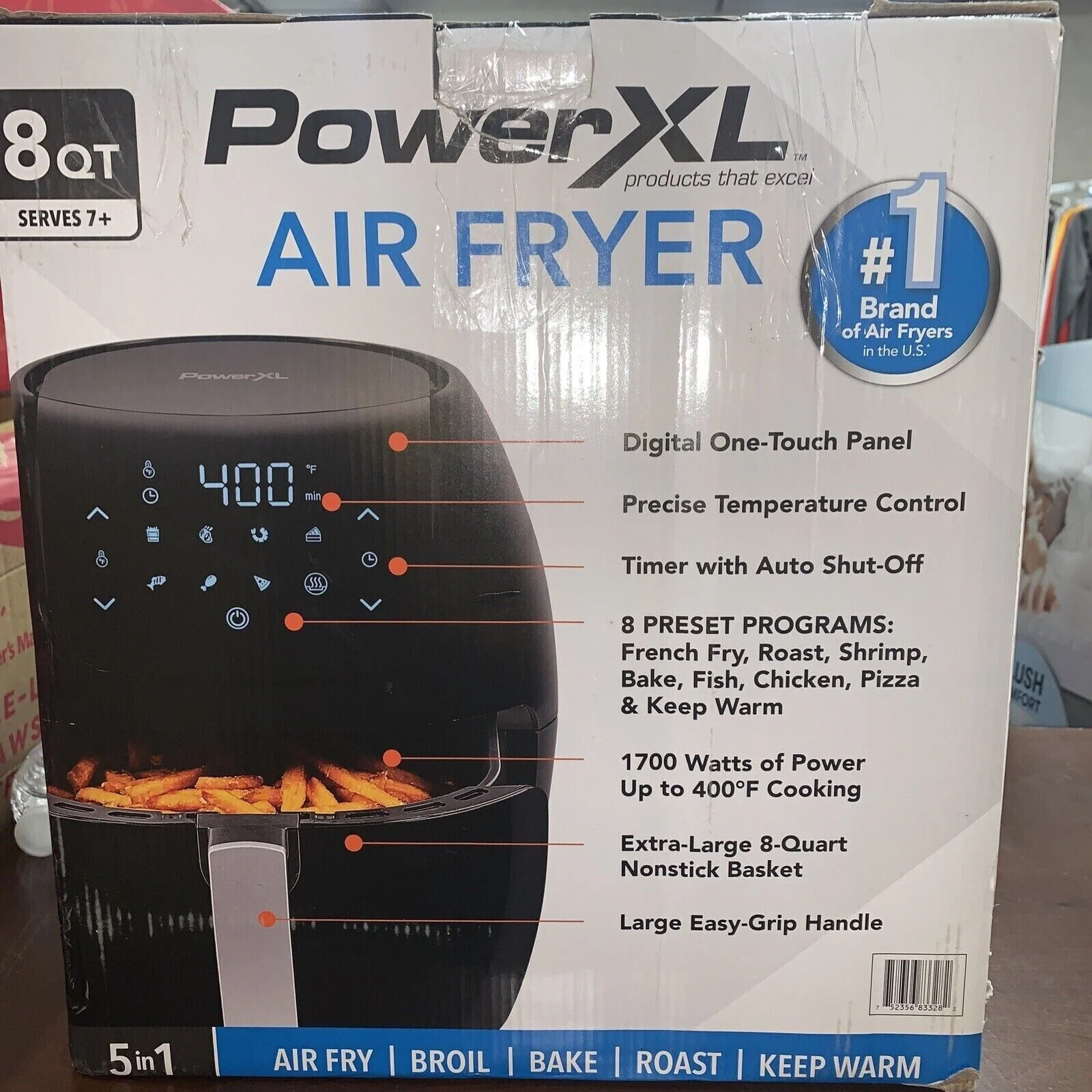 PowerXL Large 8Qt Non-Stick Air Fryer w/ One-Touch Digital Display, Black (Used)