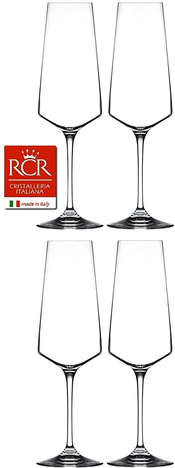 RCR Cristalleria Italiana Aria Collection 4 Piece Crystal Glass Set (Champagne Flute (12 oz))