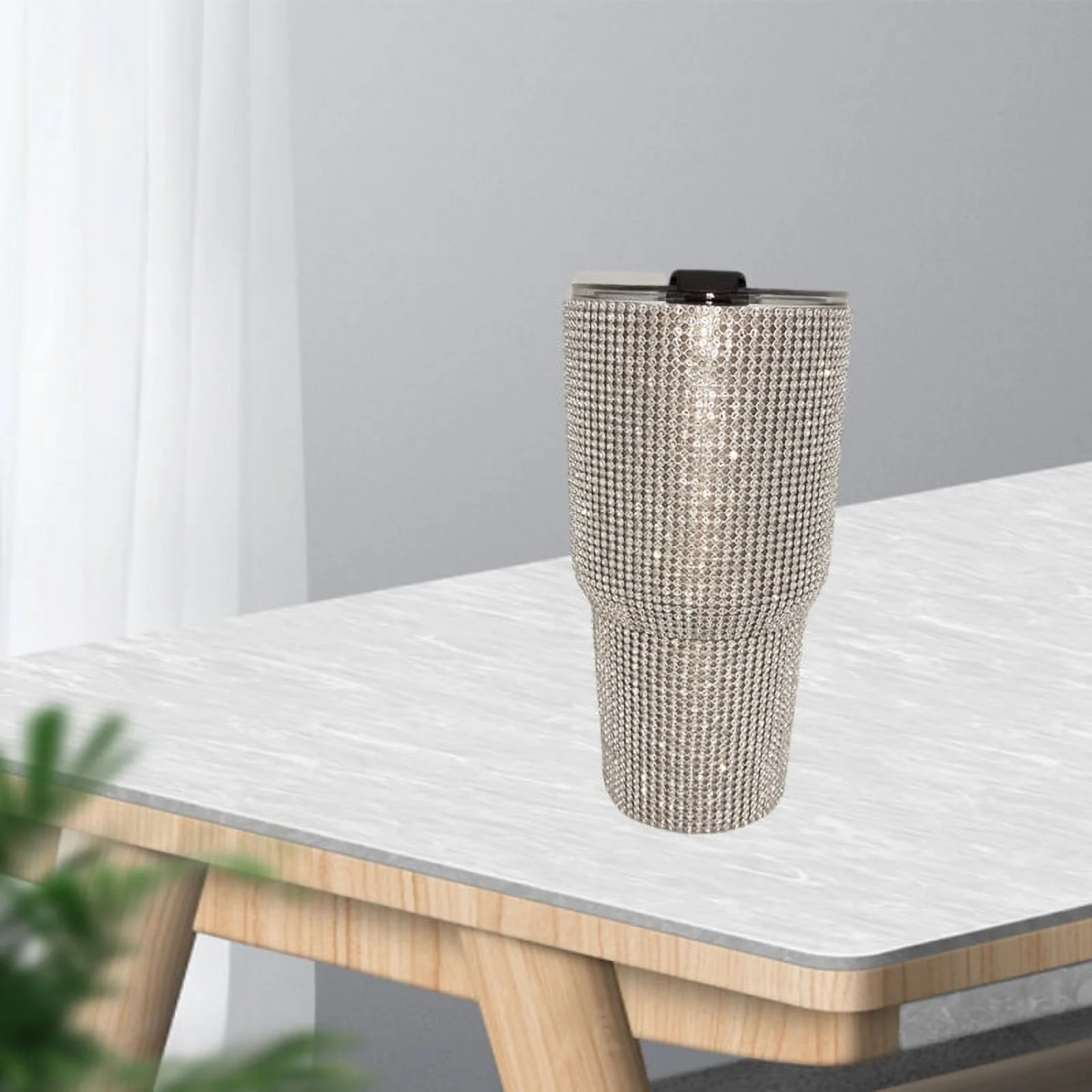 900ml Insulated Diamond Mug Stainless Steel Tumbler Water Vacuum Flask Water Bottle Portable - Silver