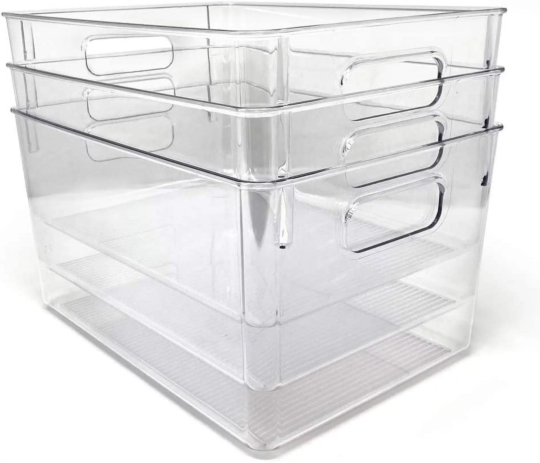 Isaac Jacobs 3-Pack Large Clear Storage Bins with Handles, Fridge/Freezer/Food Safe, BPA Free