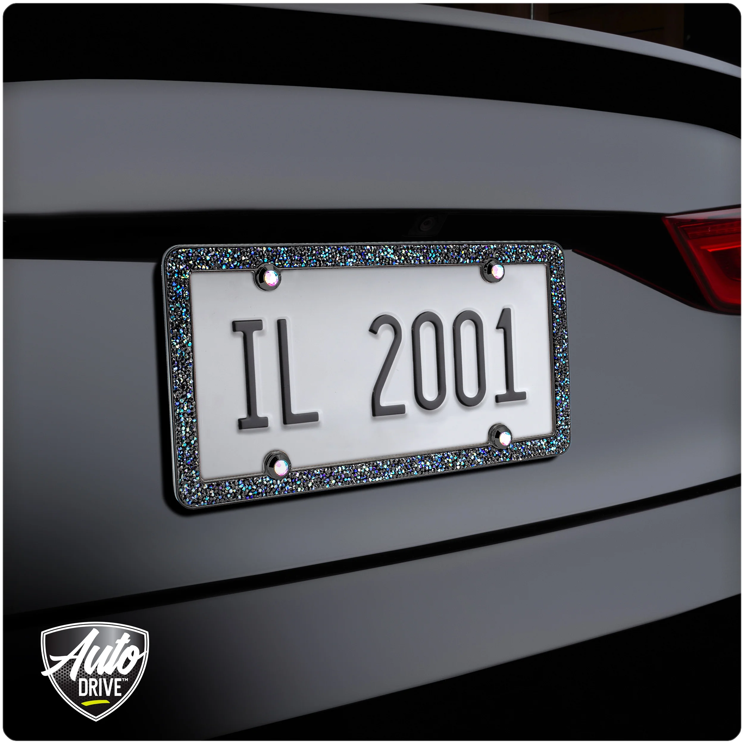 Auto Drive Black Iridescent Crushed Bling Metal License Plate Frame, 90205W