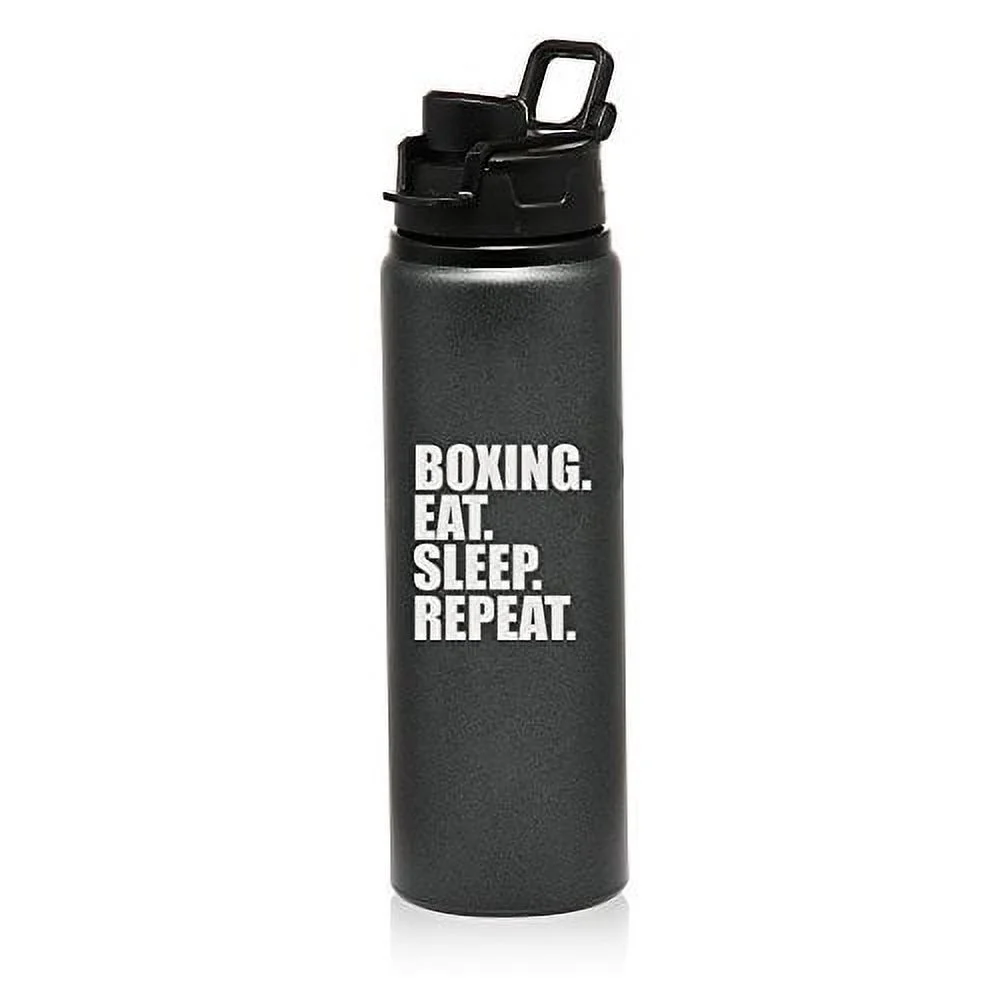 MIP Brand 25 oz Aluminum Sports Water Travel Bottle Boxing Eat Sleep Repeat (Charcoal)