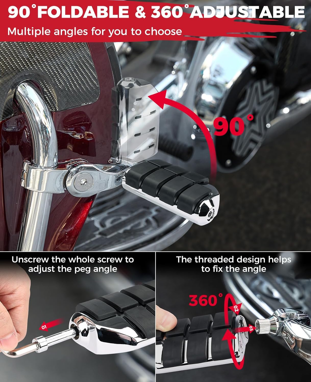 KEMIMOTO Motorcycle Highway Pegs Foot Pegs for Sportster Softail Dyna Electra Glide Road King Street Glide 1.25