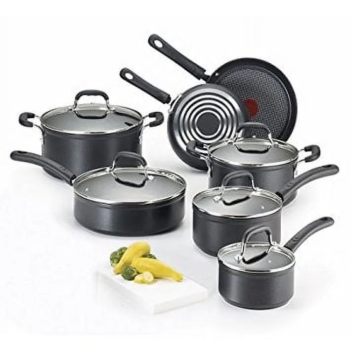 T-fal E817SC Endura Hard Anodized Titanium Nonstick Dishwasher Safe Cookware Set, 12-Piece, Black by T-fal