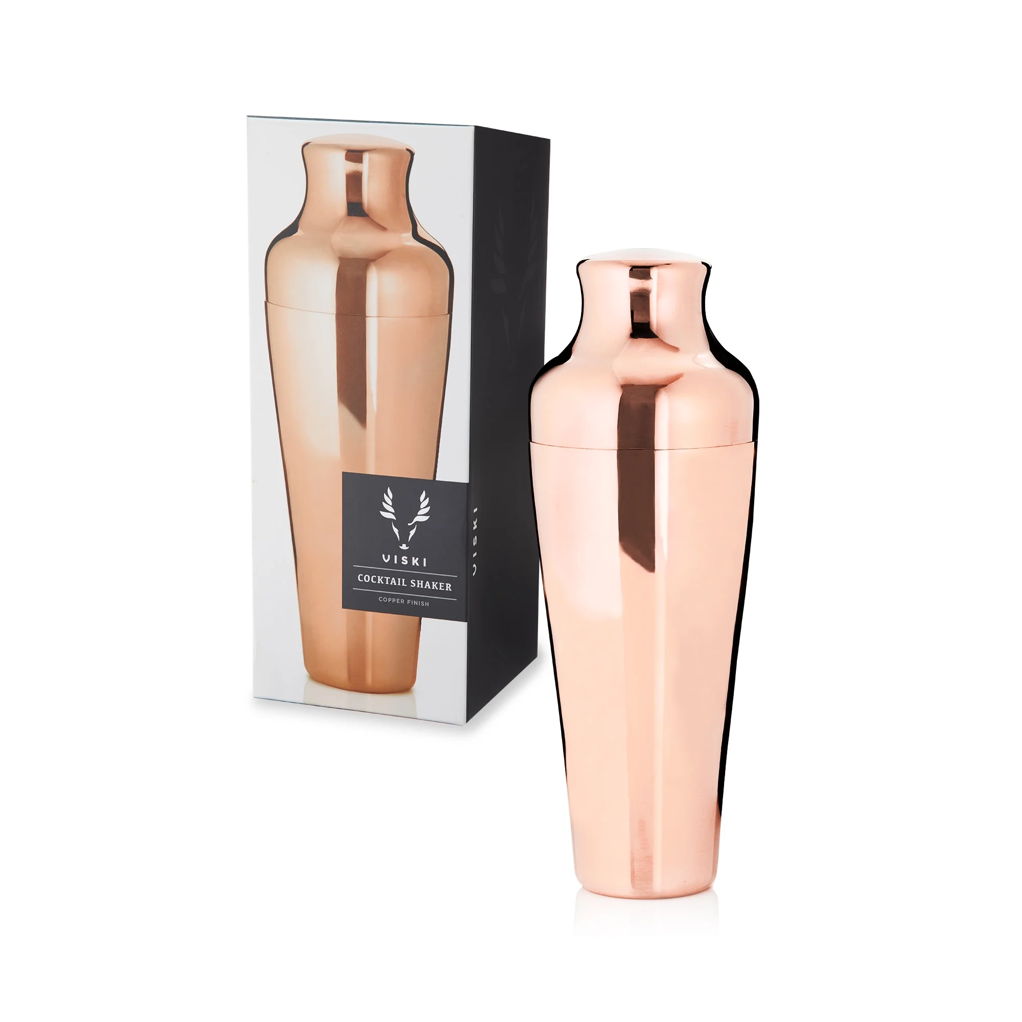 Viski Stainless Steel Contoured Shine Polished Parisian Cocktail Shaker, Copper