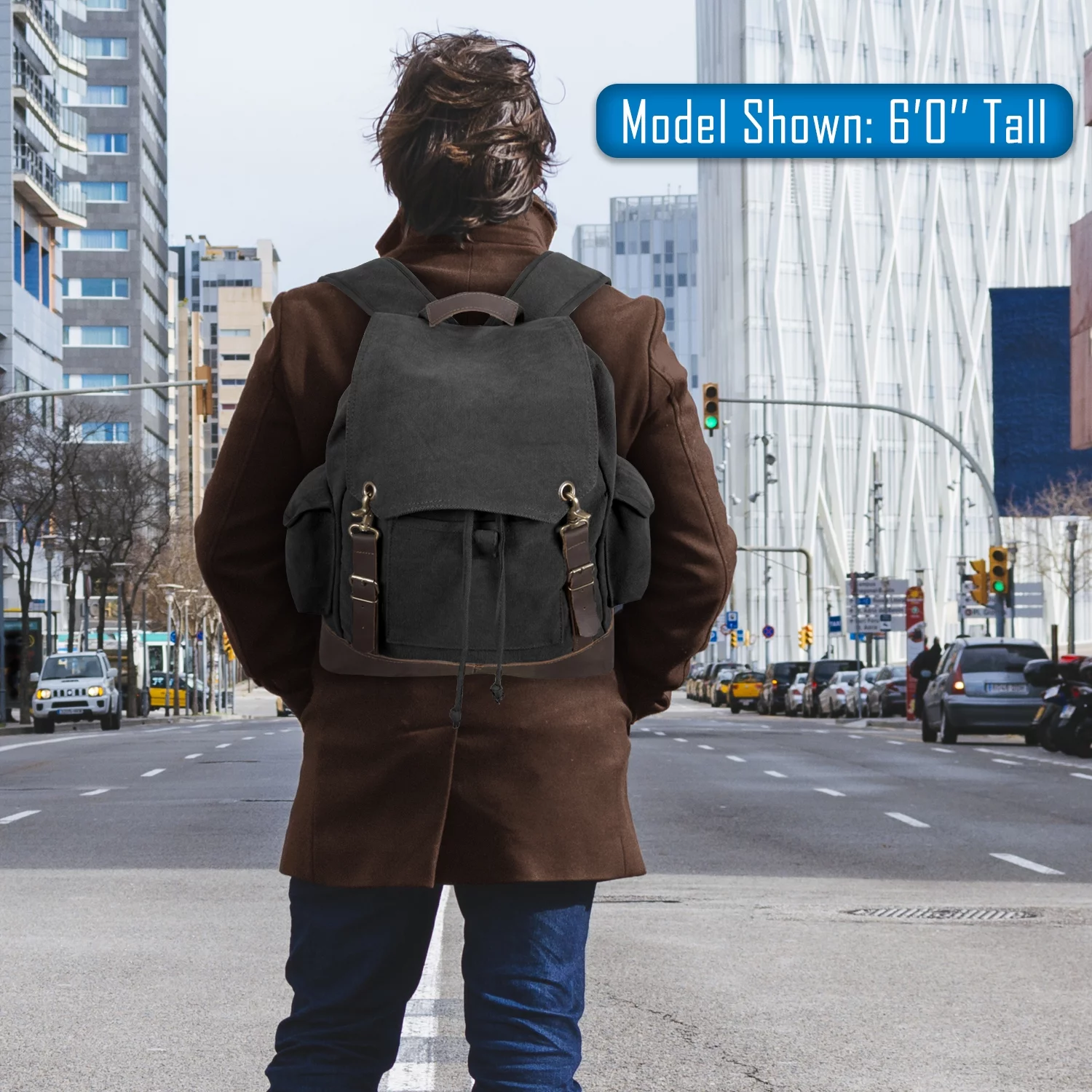 Browning Deer Heart Hunting Canvas Rucksack Backpack w/Leather Straps Black & Wh